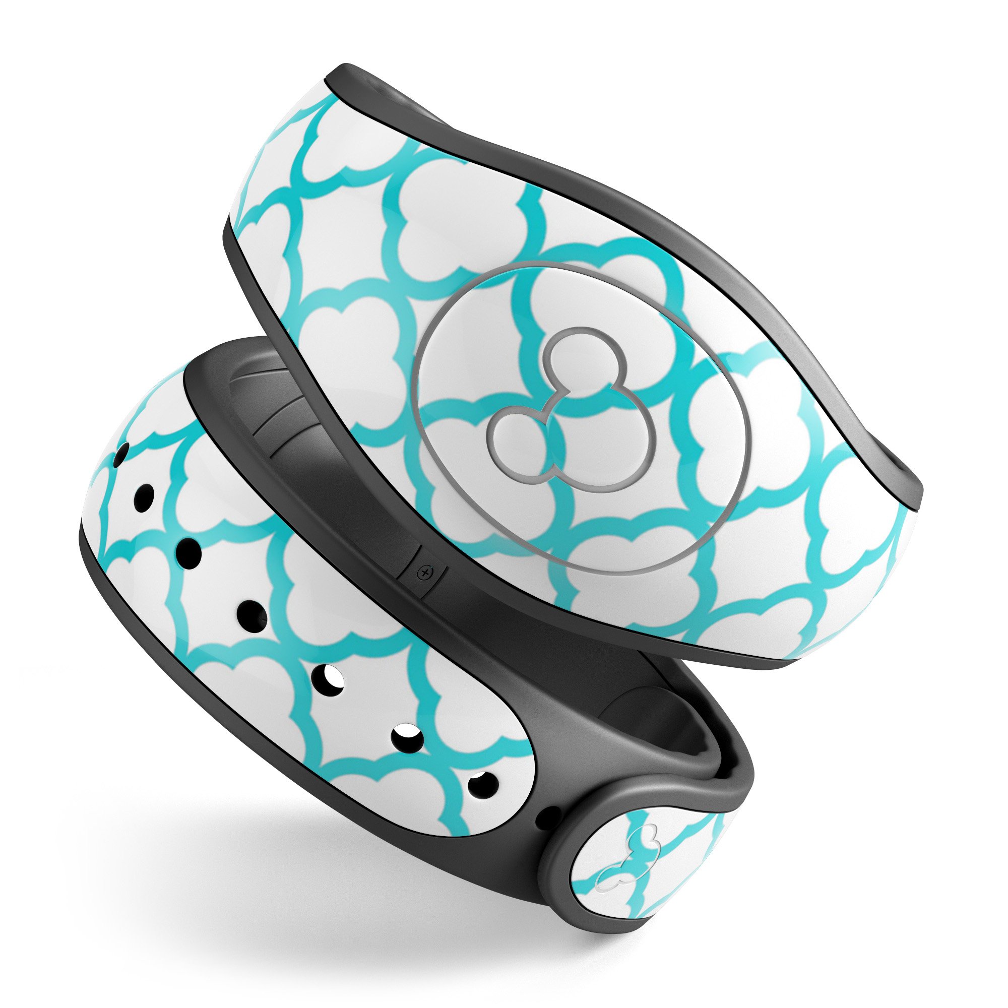Moracan Teal on White Decal Skin Wrap Kit for Disney Magic Band, showcasing vibrant design and high-quality finish.