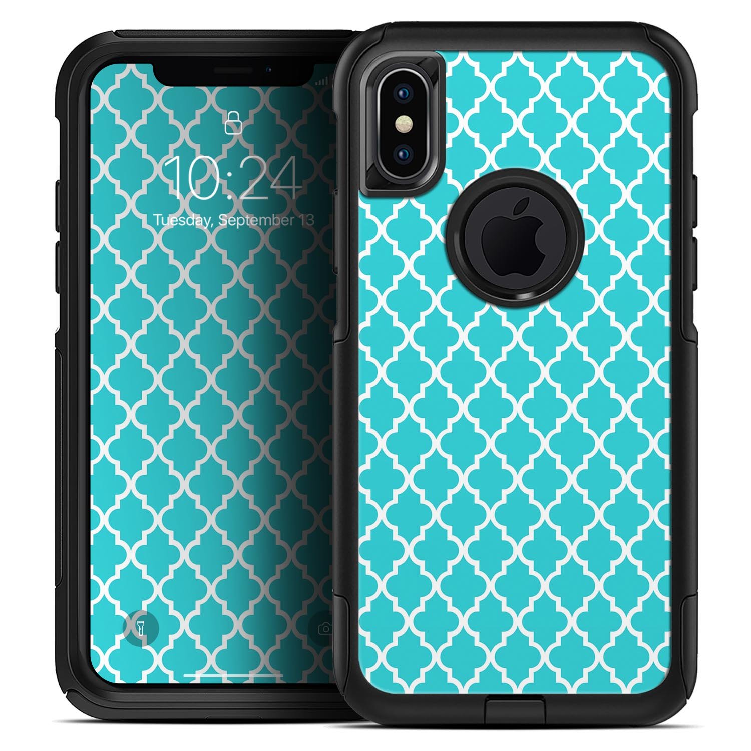 Moroccan Teal Pattern Skin Kit for iPhone OtterBox Cases, showcasing vibrant teal design and premium quality materials.
