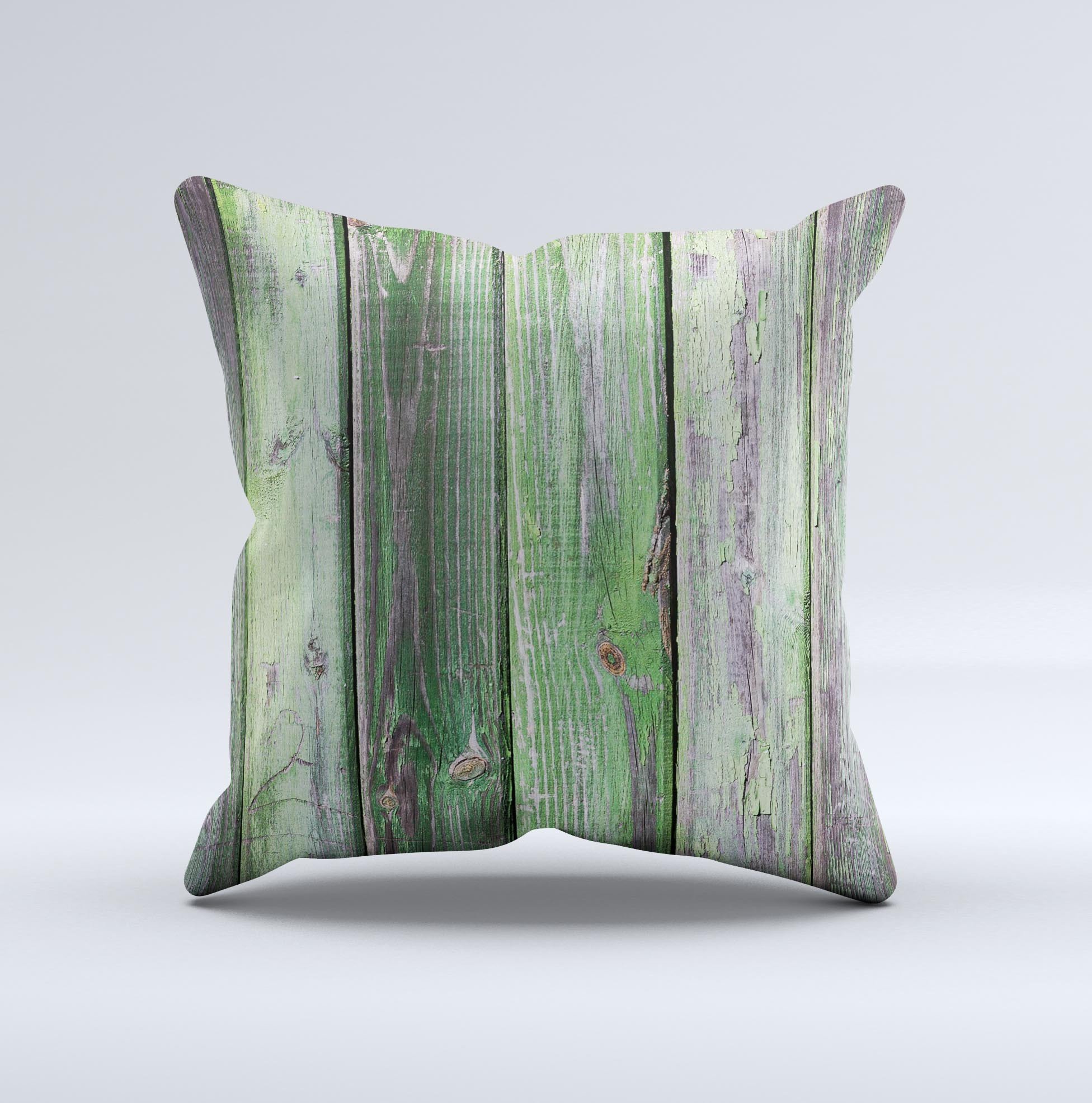 Mossy green decorative throw pillow featuring a wooden plank design, handcrafted in Virginia with high-quality materials.