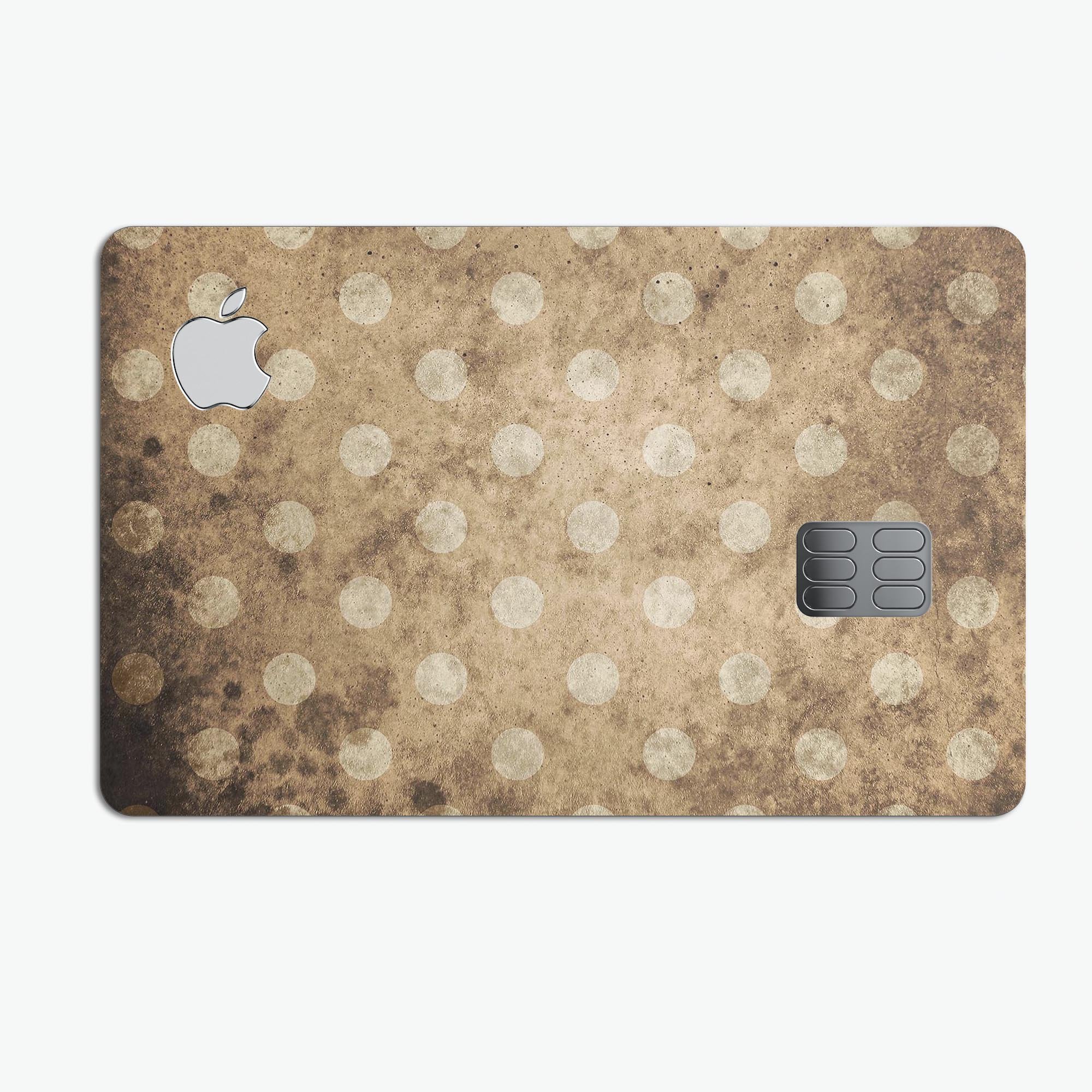 Mottled Brown and White Polkadots decal on an Apple Card, showcasing its stylish design and premium quality.