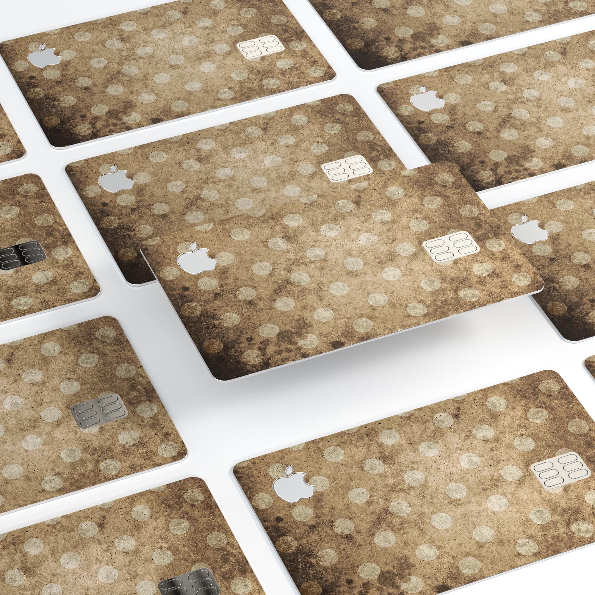 Mottled Brown and White Polkadots decal on an Apple Card, showcasing its stylish design and premium quality.