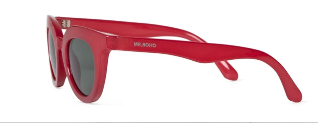 MR BOHO Kids Jordaan KAI1-11 red full-rimmed glasses with a stylish rectangular frame, designed for comfort and durability.
