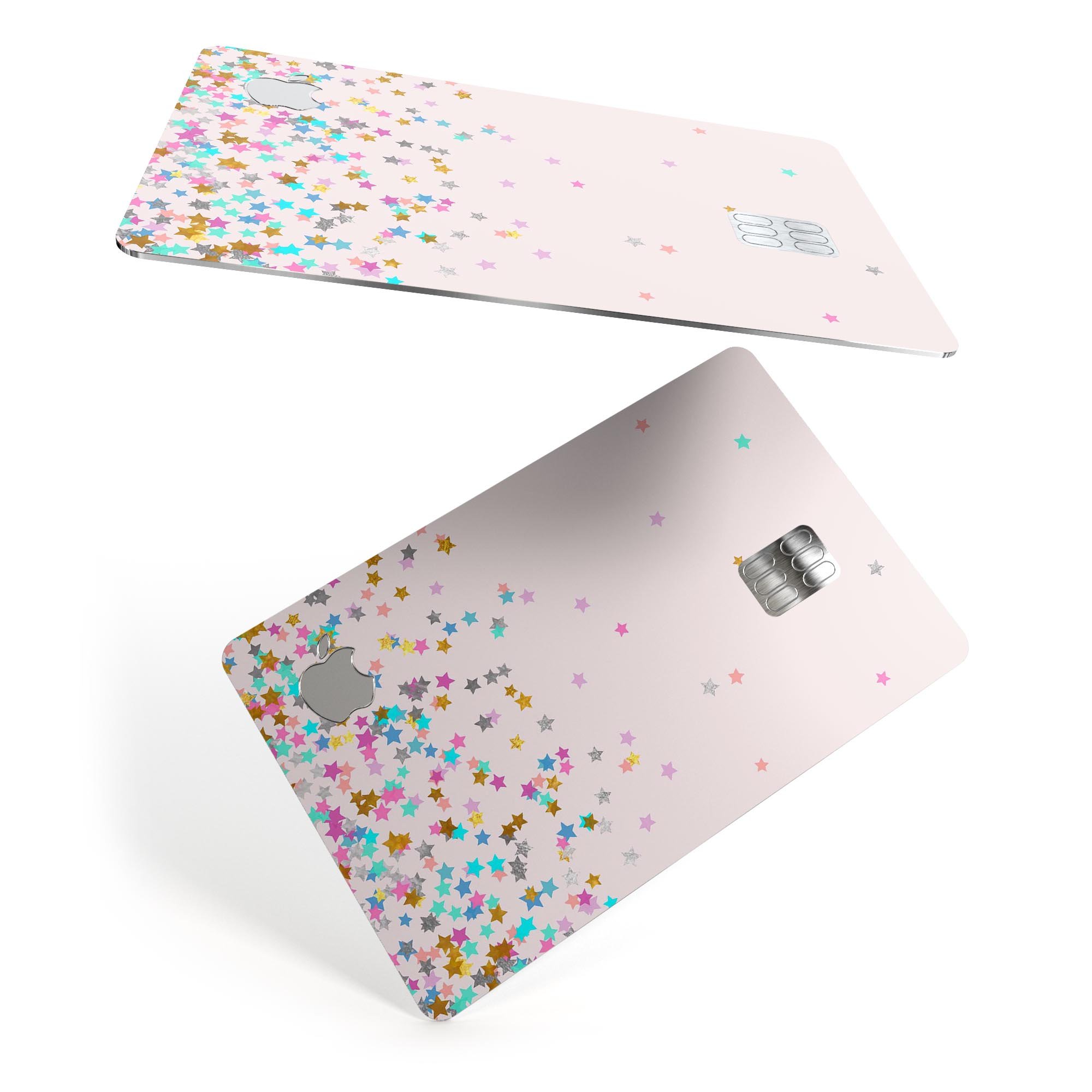 Multicolor Birthday Dots skin for Apple Card, featuring vibrant colors on a pink background, designed for protection and style.