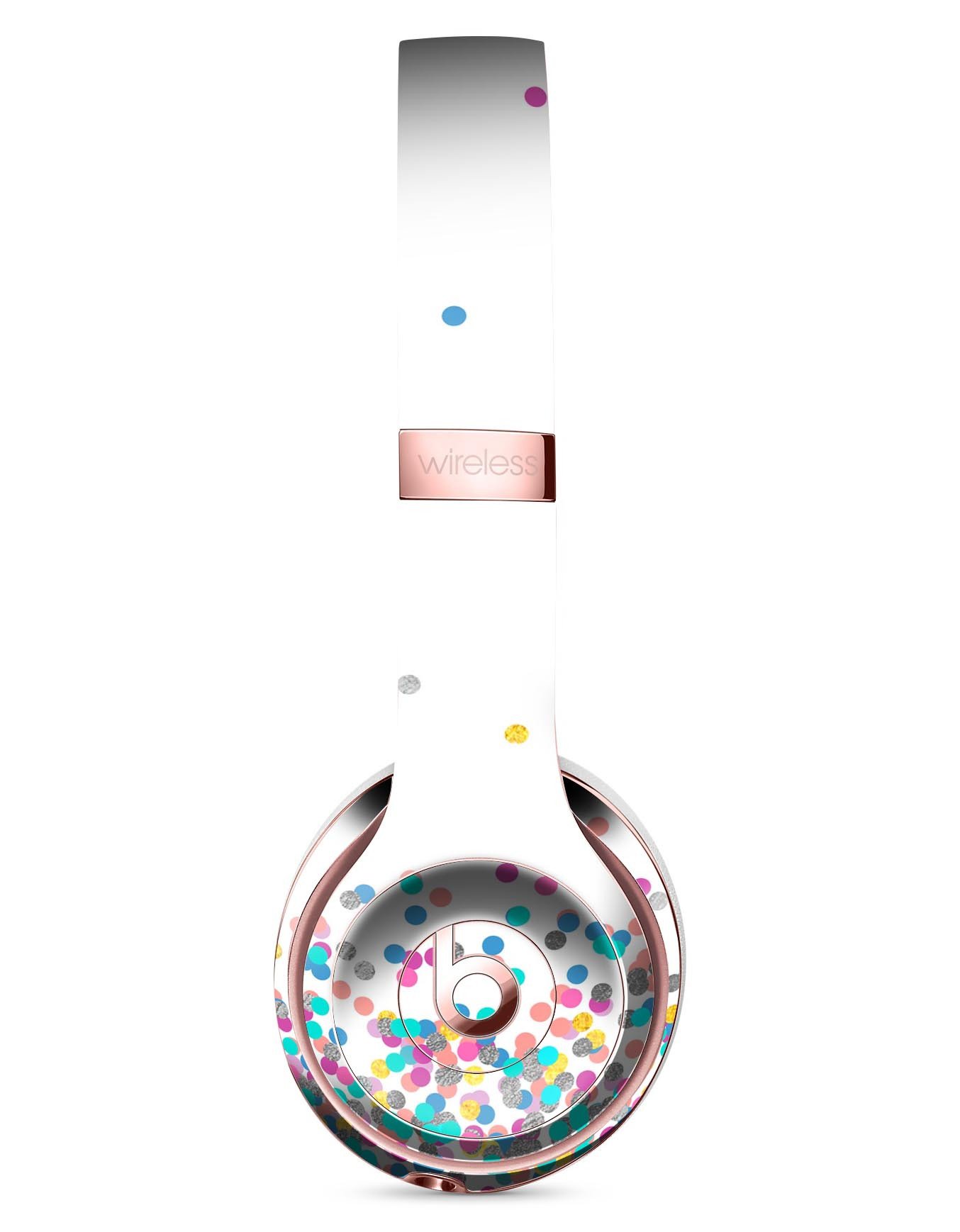 Multicolor polka dot skin kit for Beats by Dre Solo 3 Wireless Headphones, showcasing vibrant colors and a stylish design.