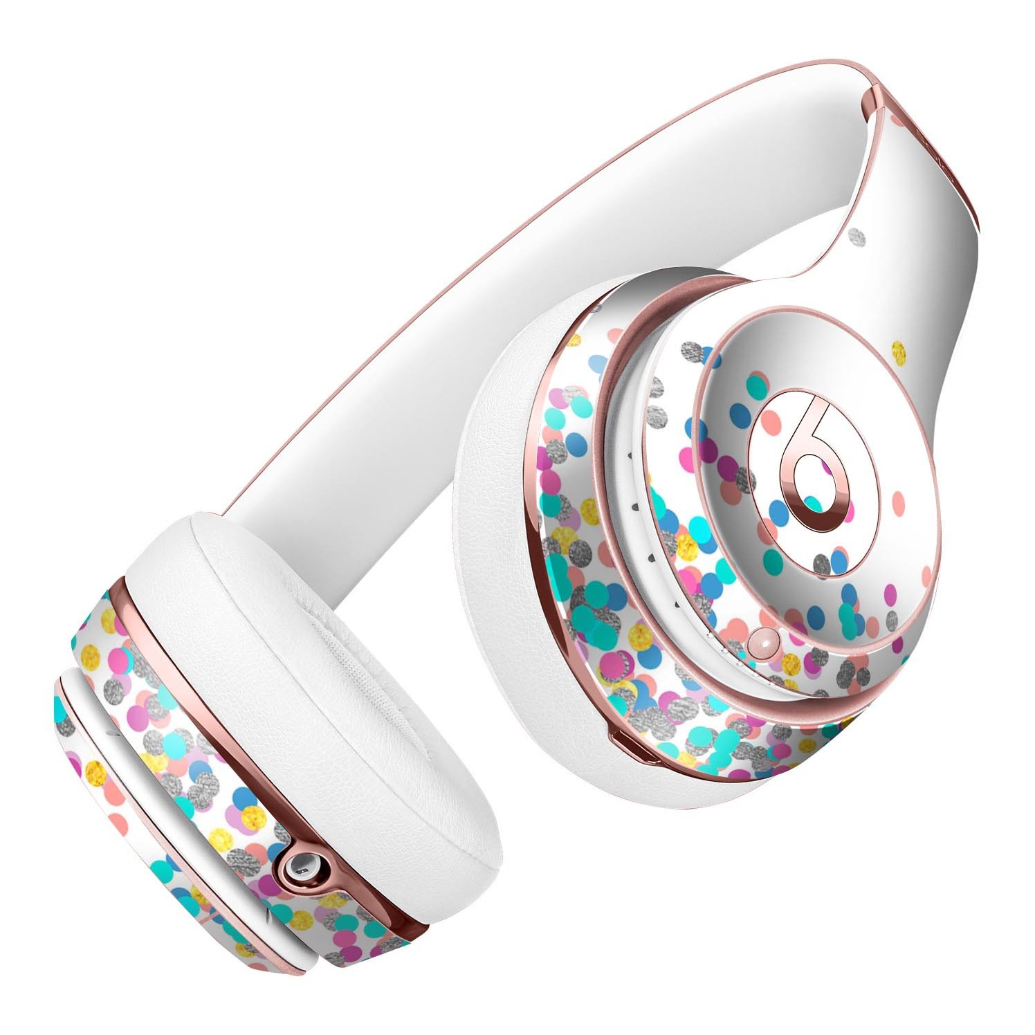 Multicolor polka dot skin kit for Beats by Dre Solo 3 Wireless Headphones, showcasing vibrant colors and a stylish design.