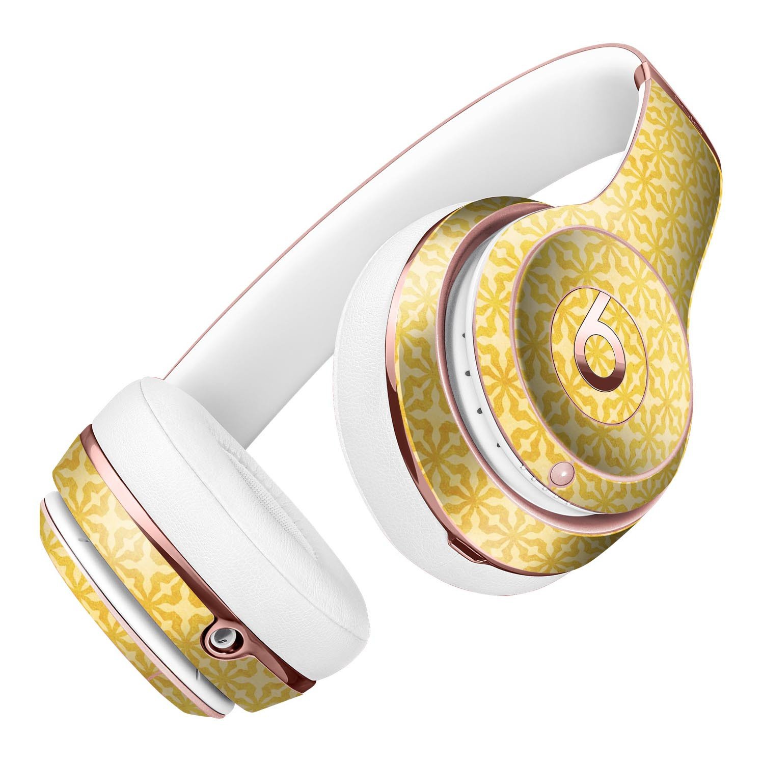 Mustard yellow cross pattern skin kit for Beats by Dre Solo 3 Wireless headphones, showcasing vibrant design and precise fit.