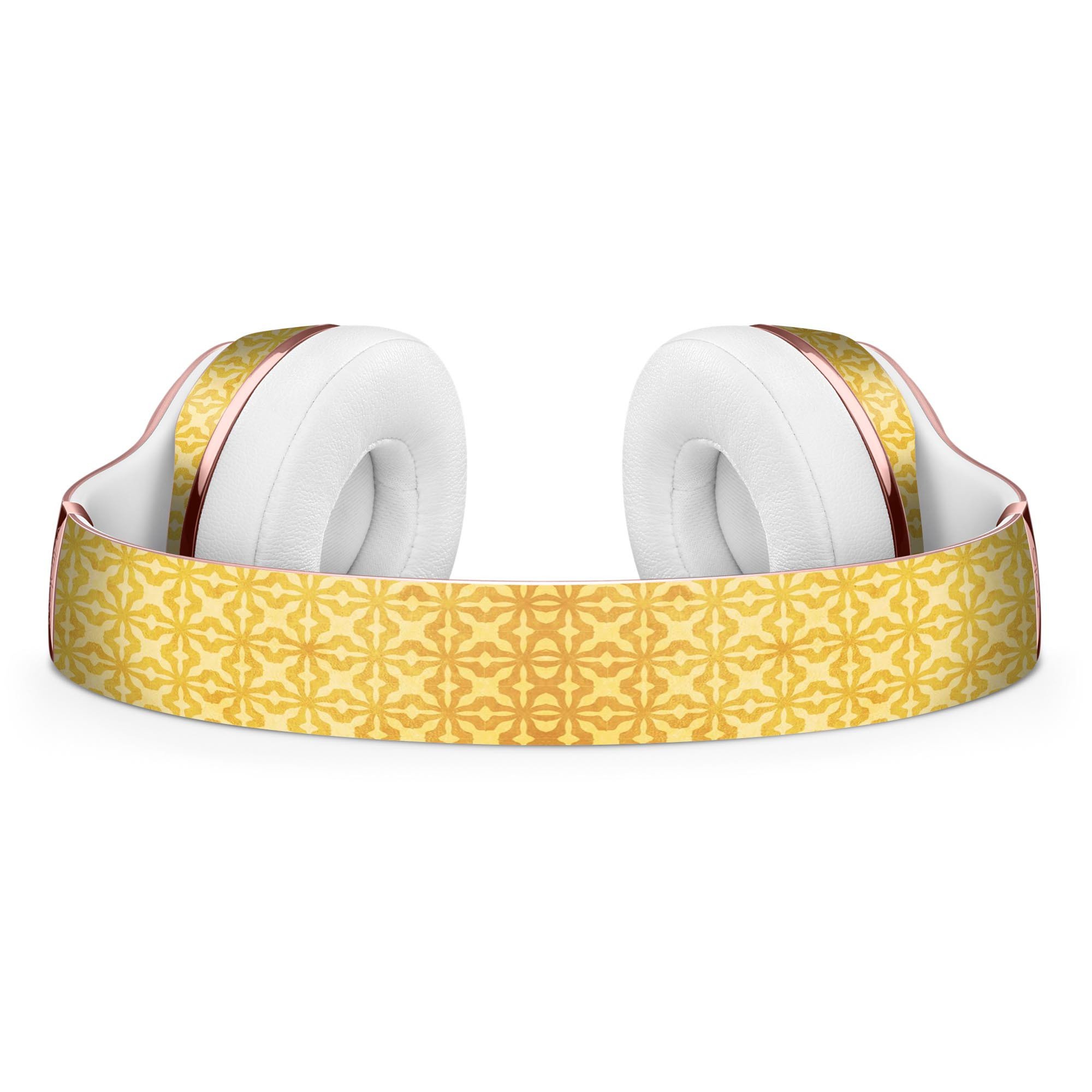 Mustard yellow cross pattern skin kit for Beats by Dre Solo 3 Wireless headphones, showcasing vibrant design and precise fit.