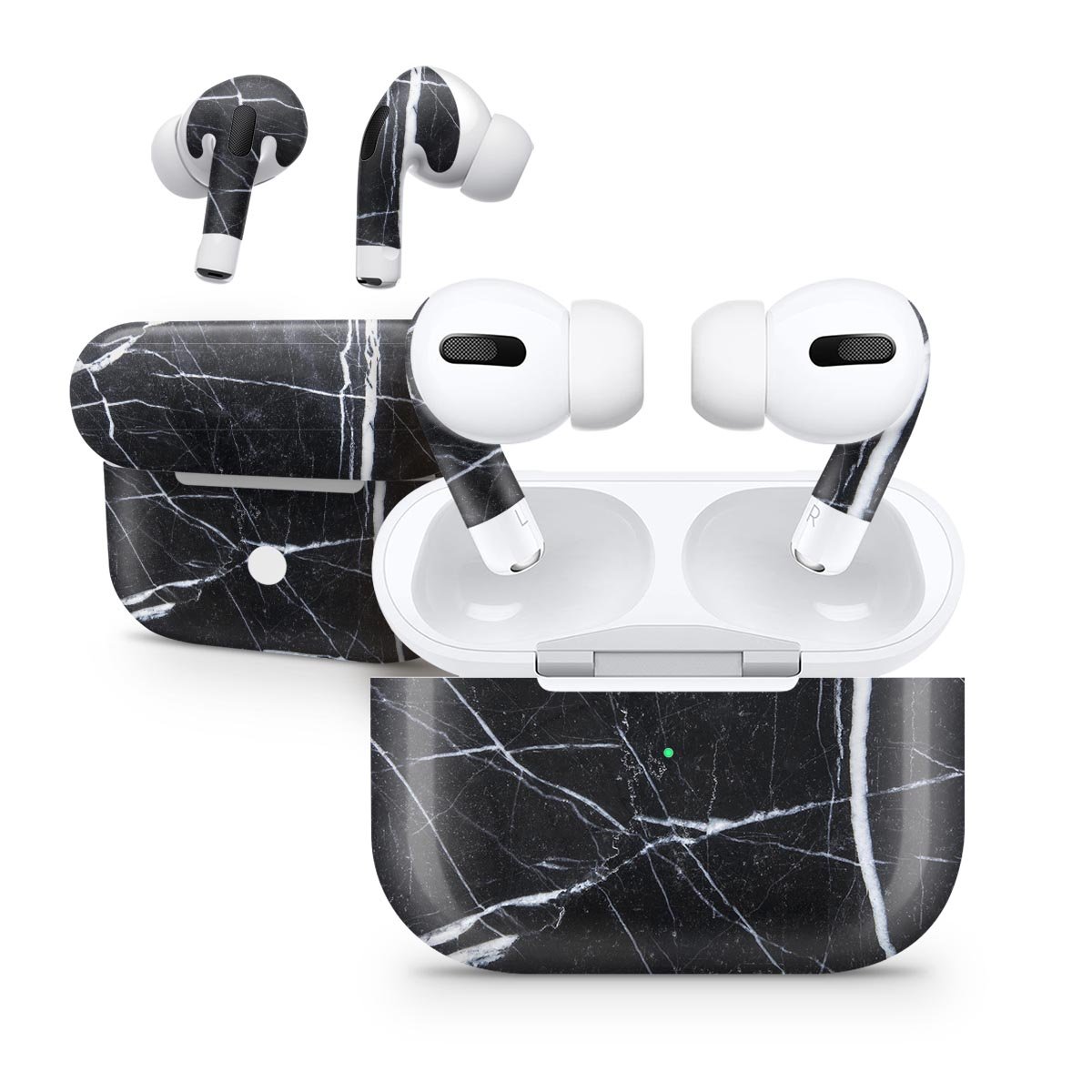 Natural Black & White Marble Skin Decal Wrap Kit for Apple AirPods Pro, showcasing a sleek design and premium quality finish.
