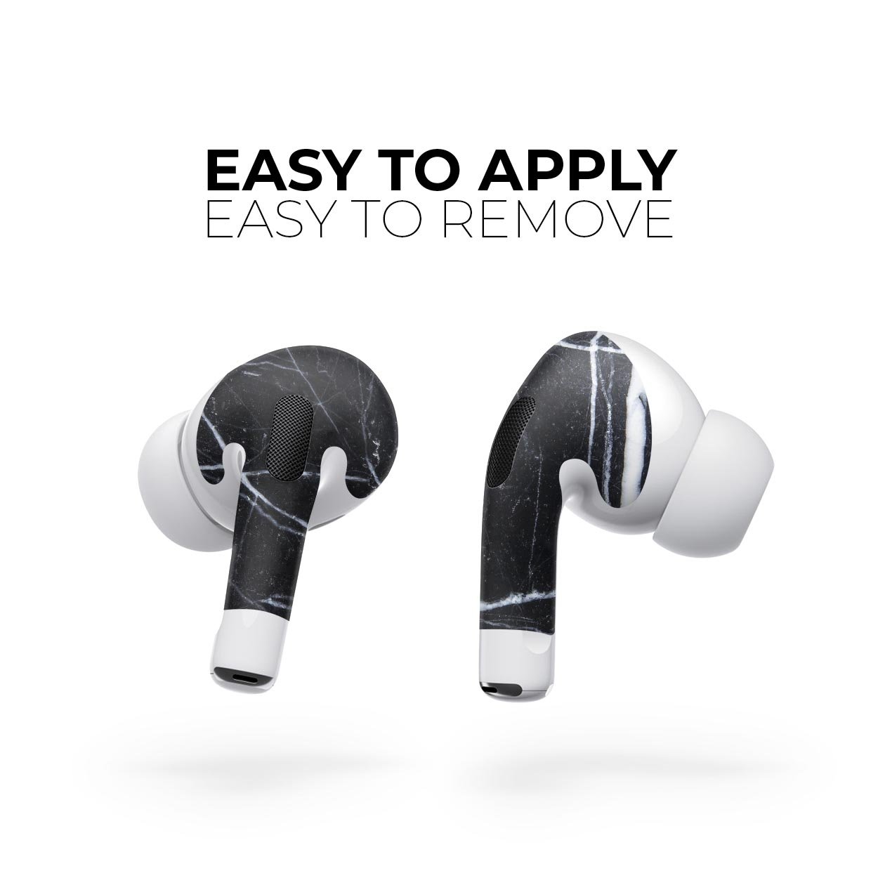 Natural Black & White Marble Skin Decal Wrap Kit for Apple AirPods Pro, showcasing a sleek design and premium quality finish.