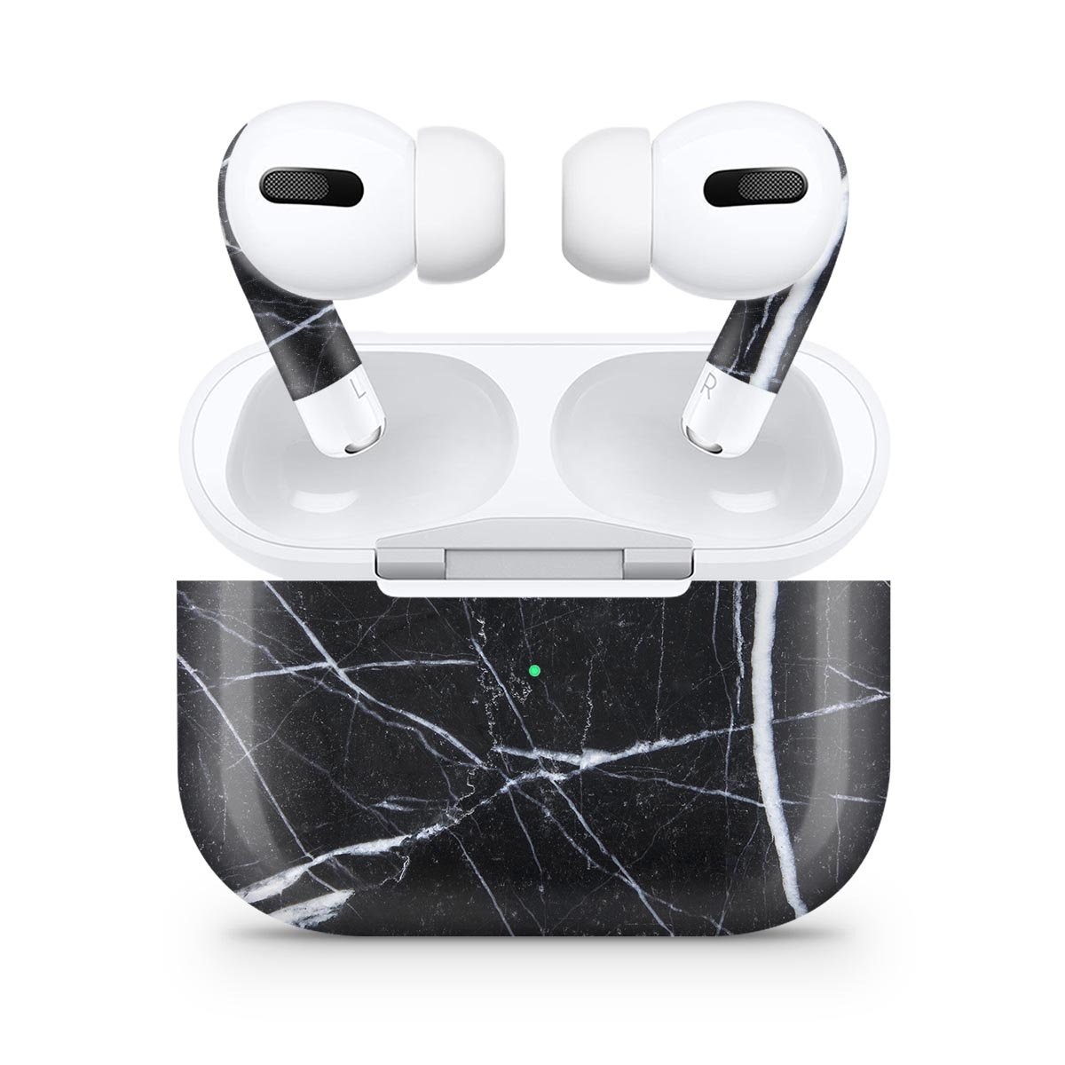 Natural Black & White Marble Skin Decal Wrap Kit for Apple AirPods Pro, showcasing a sleek design and premium quality finish.