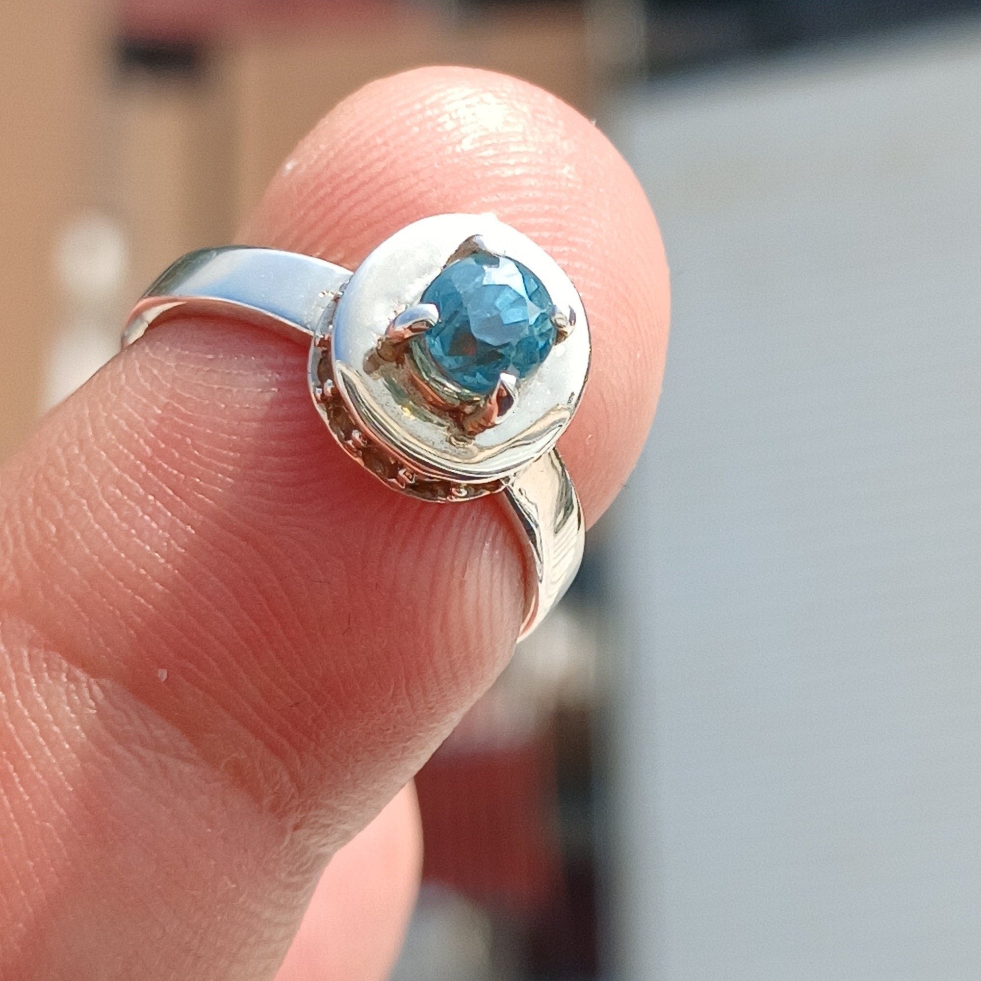 Natural Blue Zircon Ring in sterling silver, featuring an oval cut blue zircon gemstone, hallmarked 925, size 5.