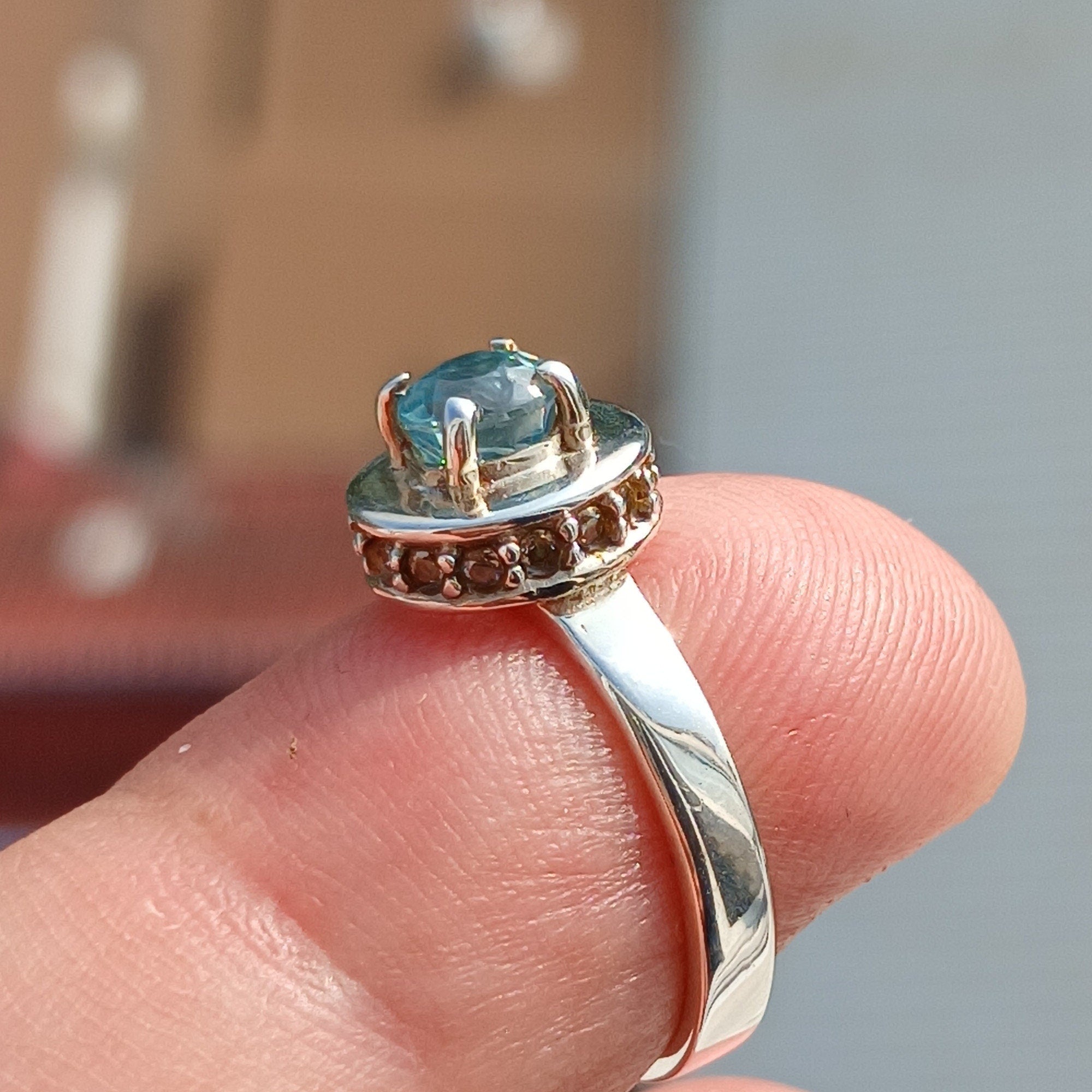 Natural Blue Zircon Ring in sterling silver, featuring an oval cut blue zircon gemstone, hallmarked 925, size 5.