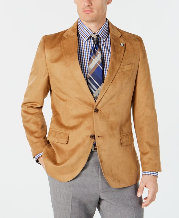 Nautica Men's Modern-Fit Faux-Suede Sport Coat showcasing a notched lapel, flap pockets, and a sleek modern fit in rich faux suede.