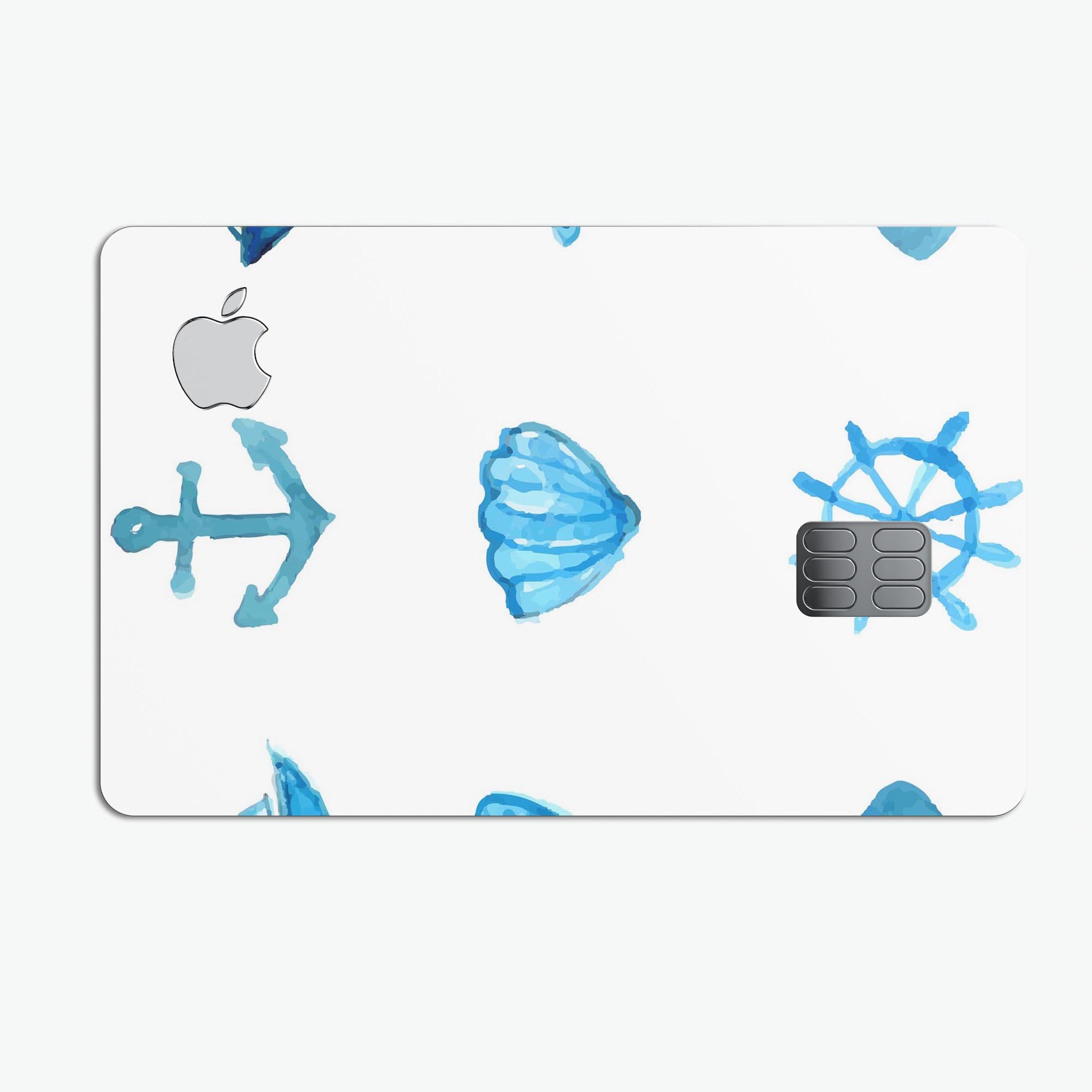Nautical Watercolor Pattern decal skin for Apple Card, showcasing vibrant colors and intricate design.