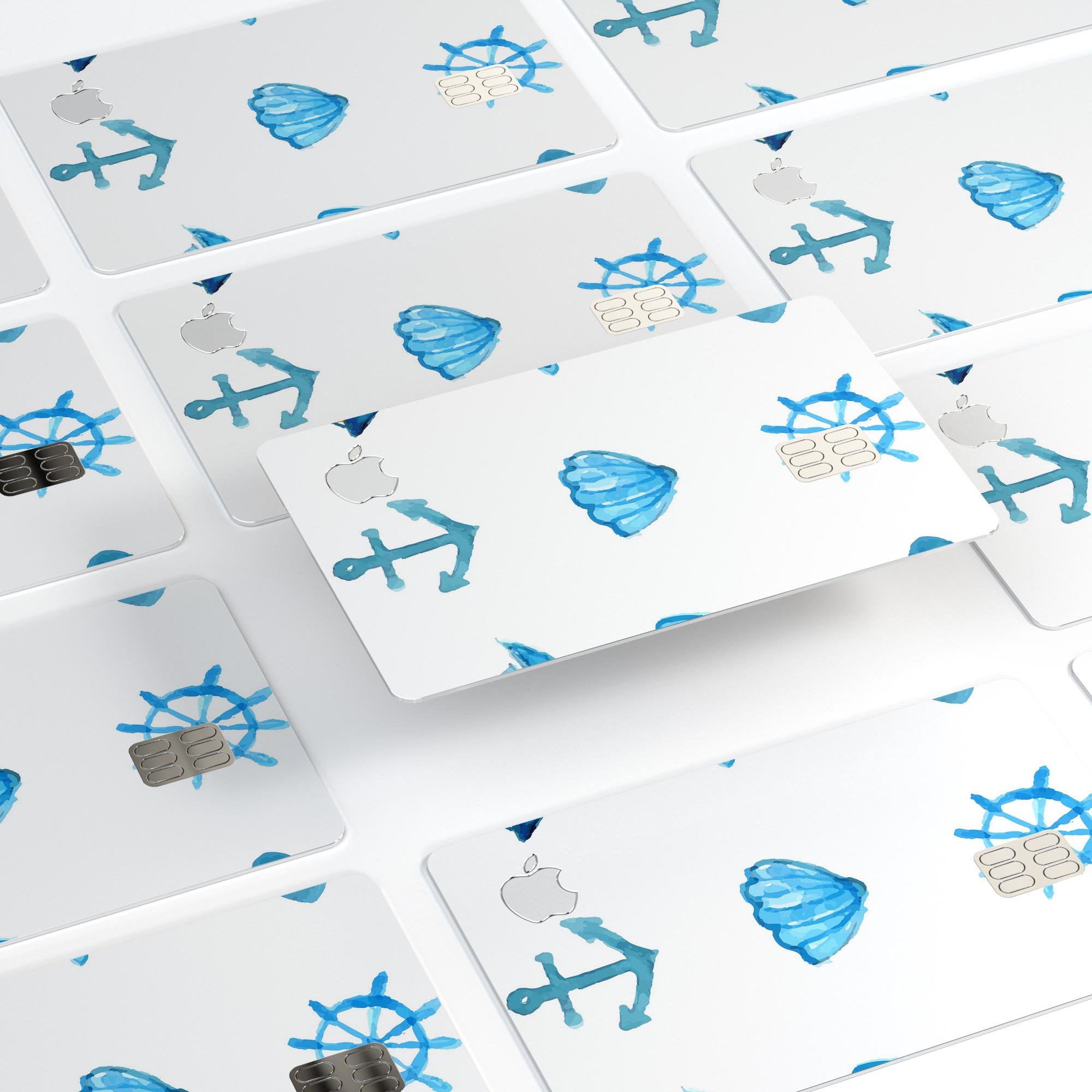 Nautical Watercolor Pattern decal skin for Apple Card, showcasing vibrant colors and intricate design.