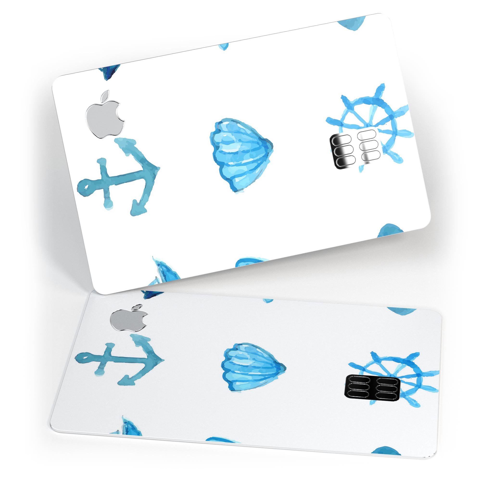 Nautical Watercolor Pattern decal skin for Apple Card, showcasing vibrant colors and intricate design.