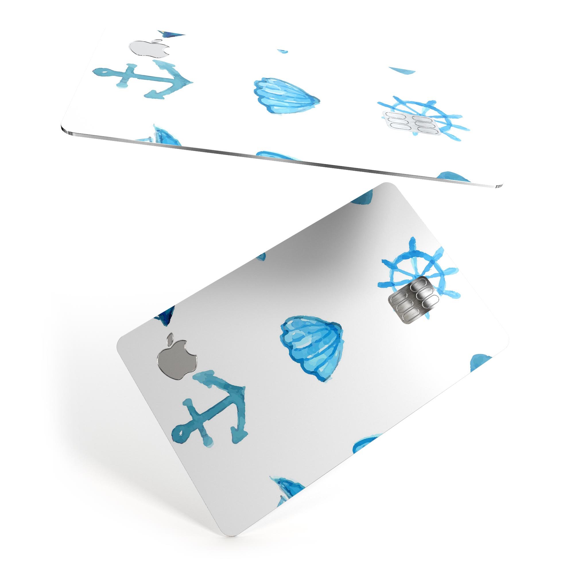 Nautical Watercolor Pattern decal skin for Apple Card, showcasing vibrant colors and intricate design.