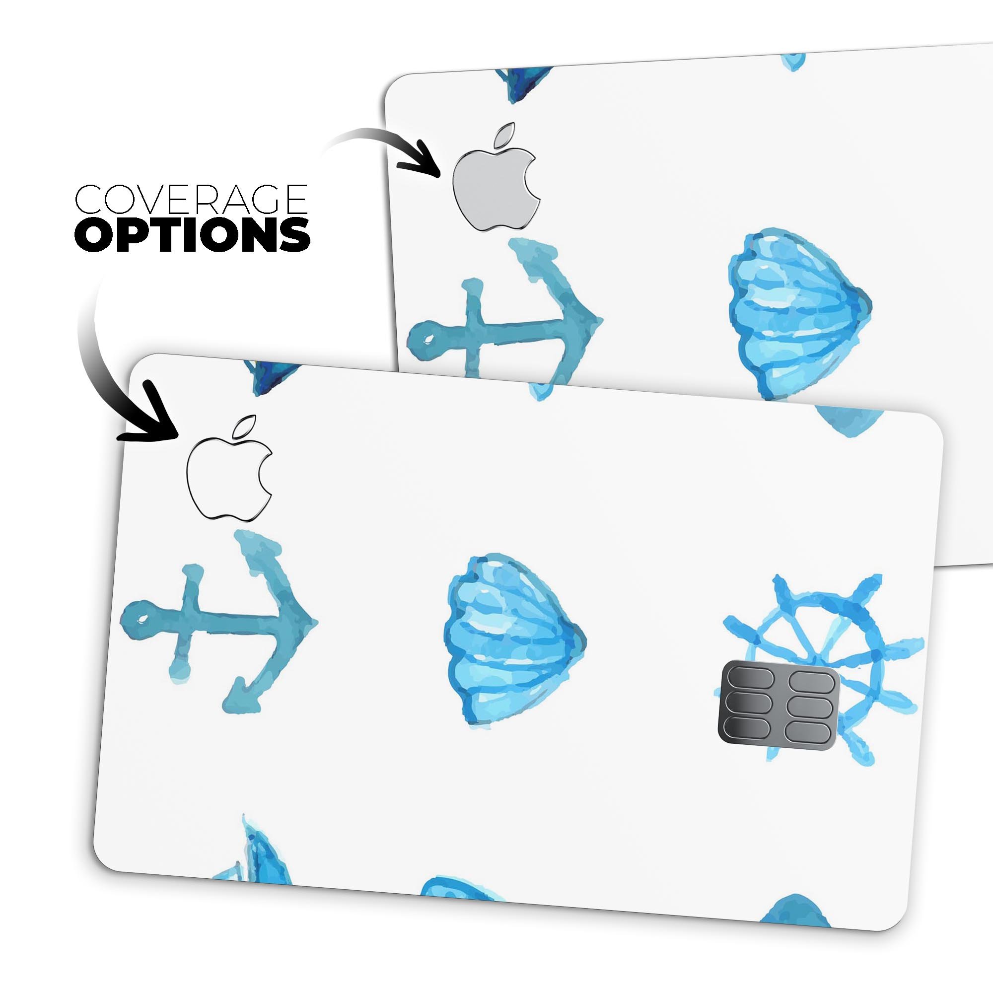 Nautical Watercolor Pattern decal skin for Apple Card, showcasing vibrant colors and intricate design.