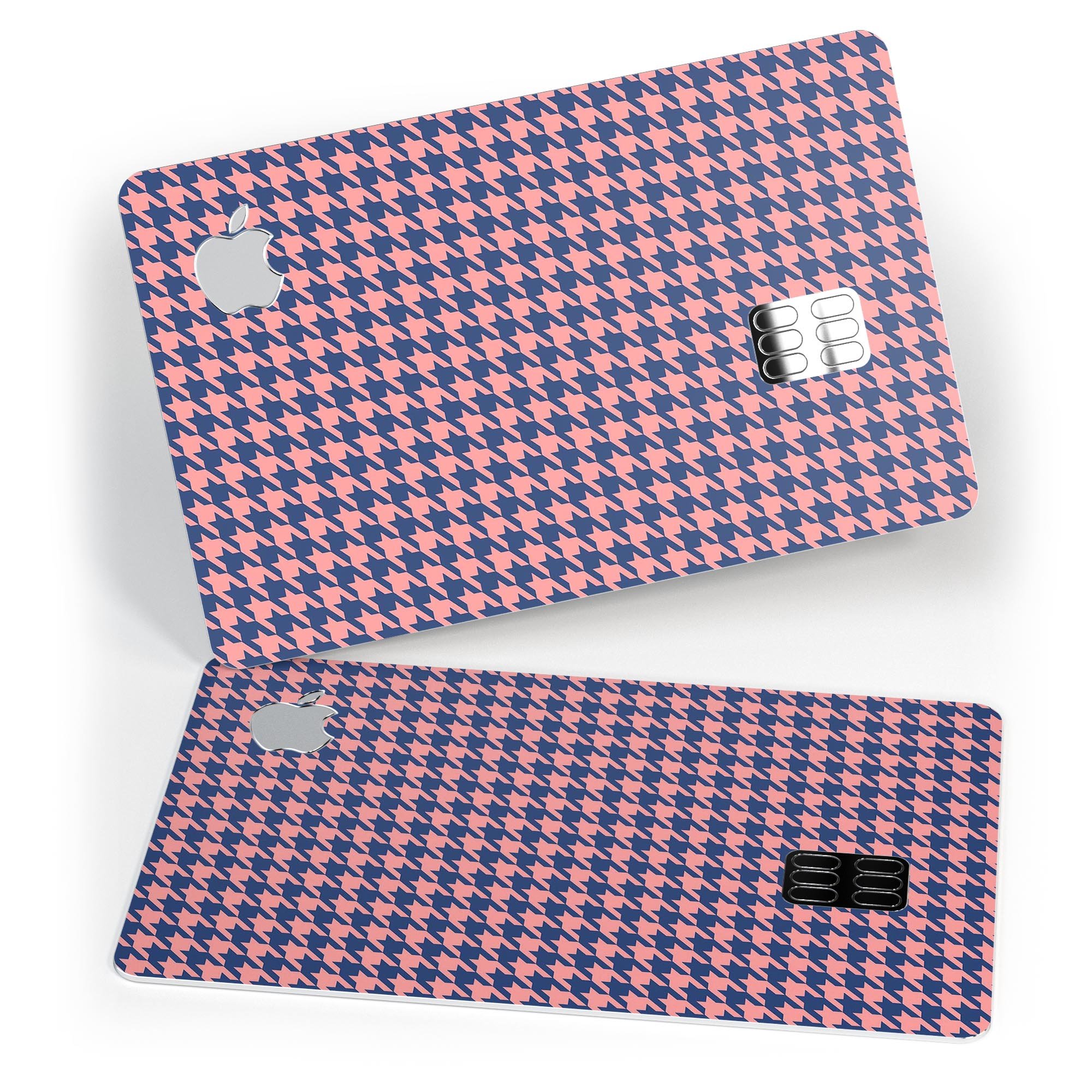 Navy and Coral Houndstooth Pattern decal skin for Apple Card, showcasing a stylish design with premium protective features.