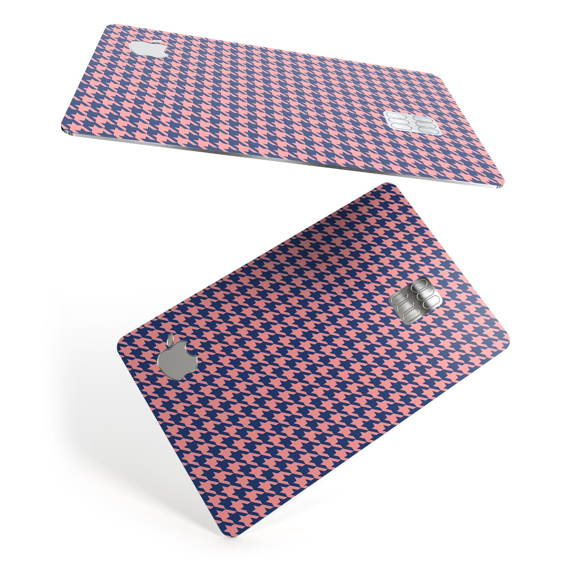 Navy and Coral Houndstooth Pattern decal skin for Apple Card, showcasing a stylish design with premium protective features.