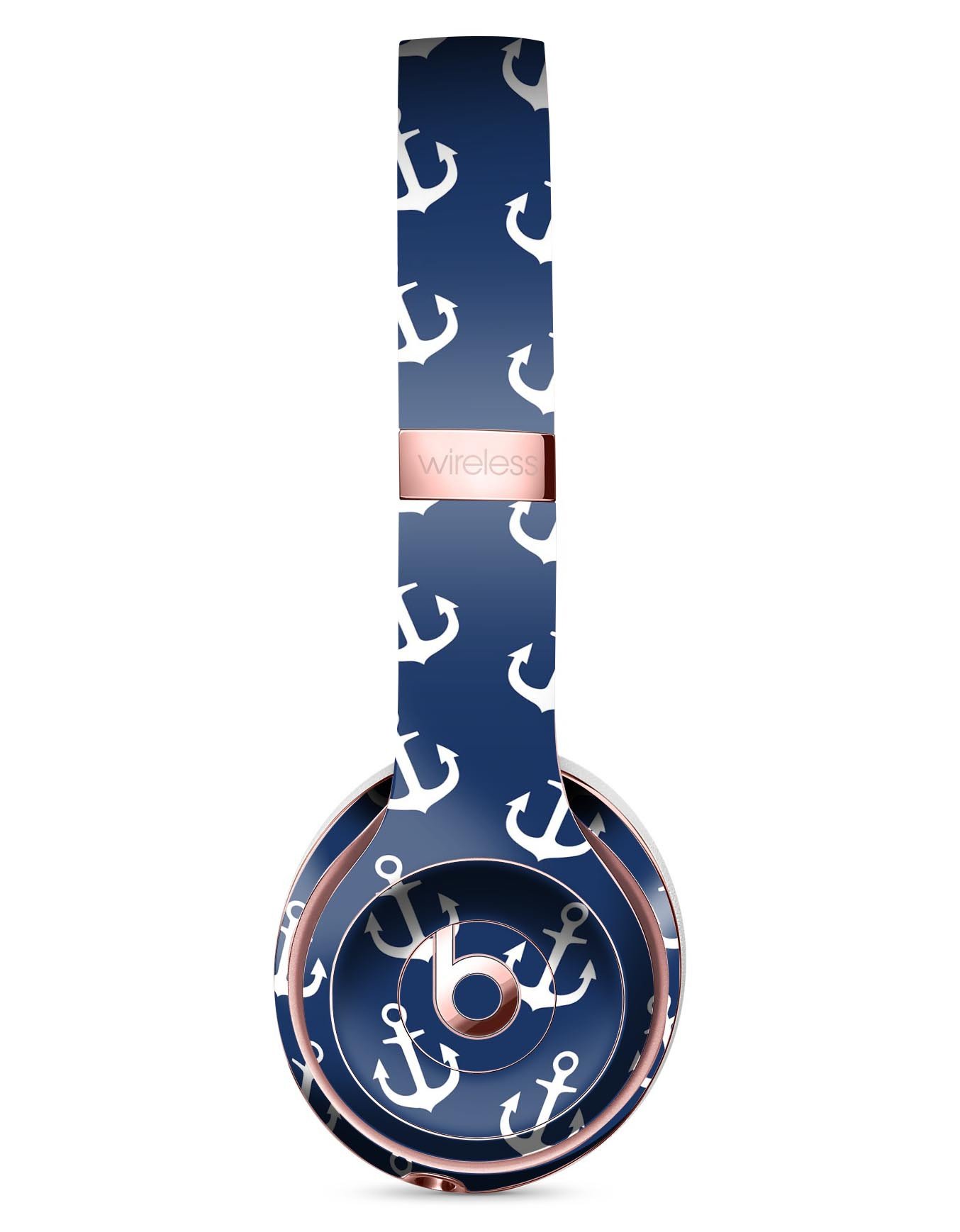 Navy and White Micro Anchors Full-Body Skin Kit for Beats by Dre Solo 3 Wireless Headphones, showcasing a stylish design and premium vinyl material.