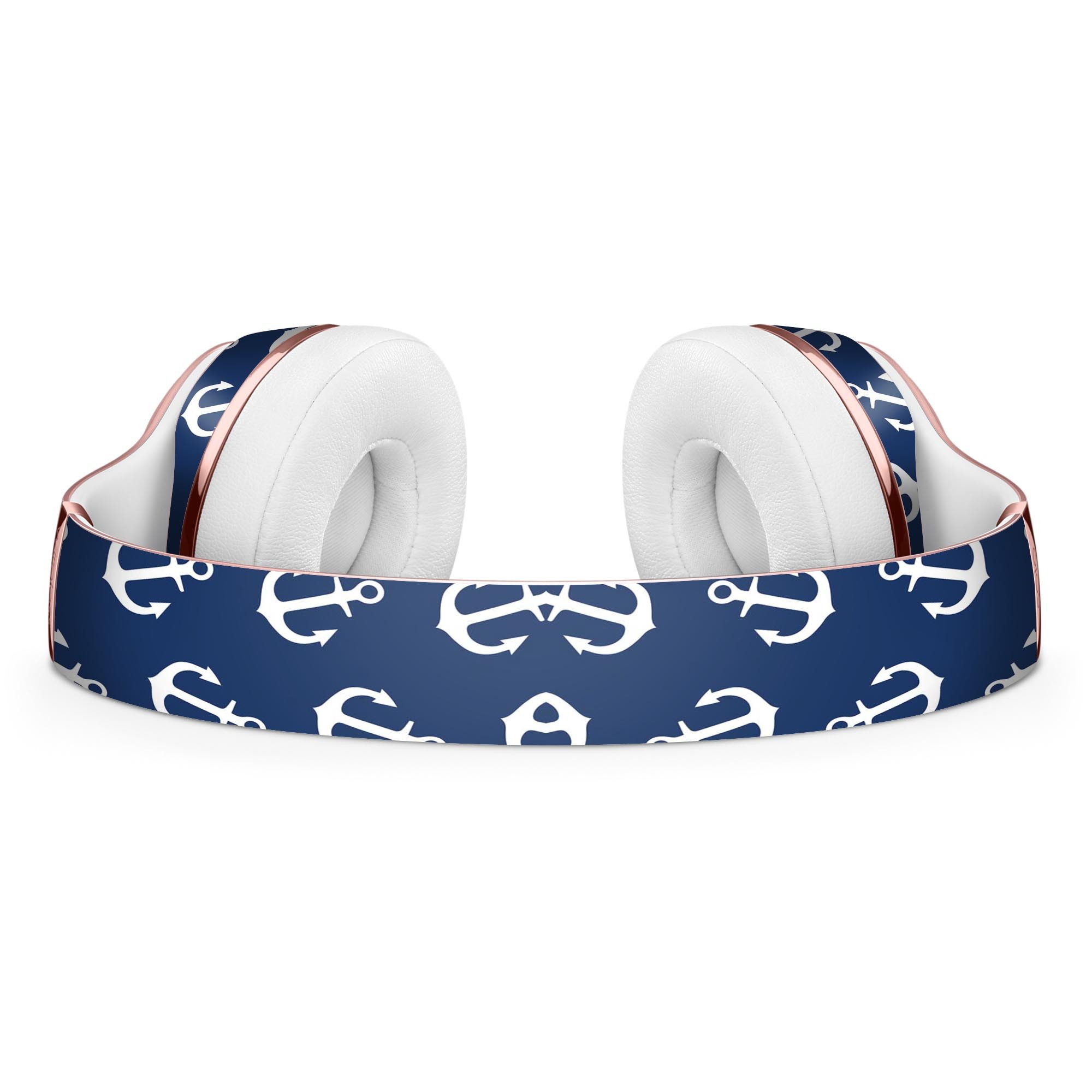 Navy and White Micro Anchors Full-Body Skin Kit for Beats by Dre Solo 3 Wireless Headphones, showcasing a stylish design and premium vinyl material.