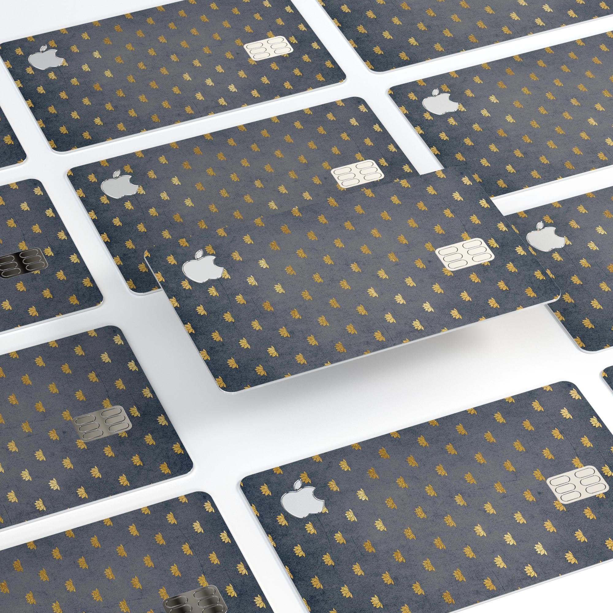 Navy Gold Foil v12 decal skin-kit for Apple Card, showcasing premium vinyl finish and bubble-free installation.