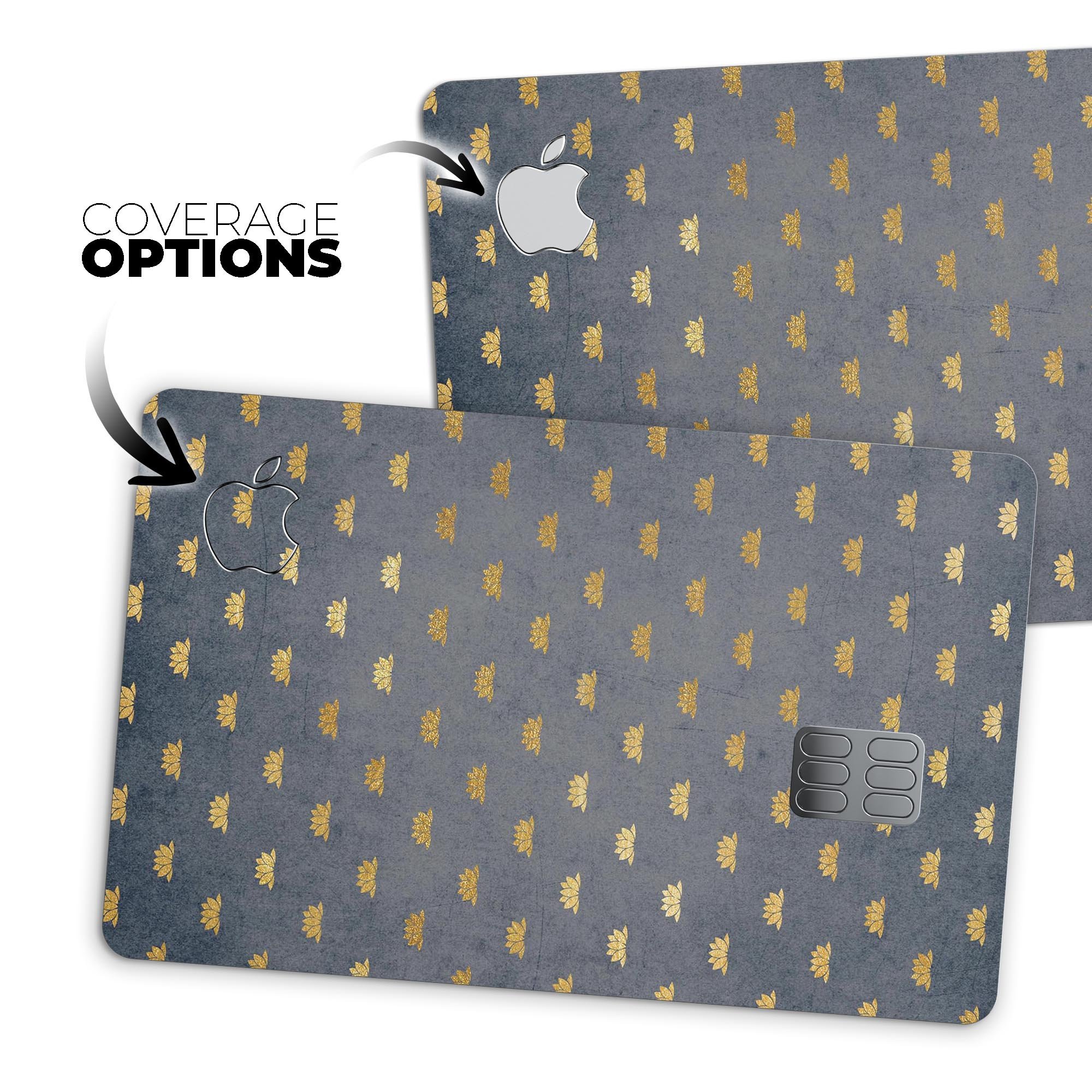 Navy Gold Foil v12 decal skin-kit for Apple Card, showcasing premium vinyl finish and bubble-free installation.