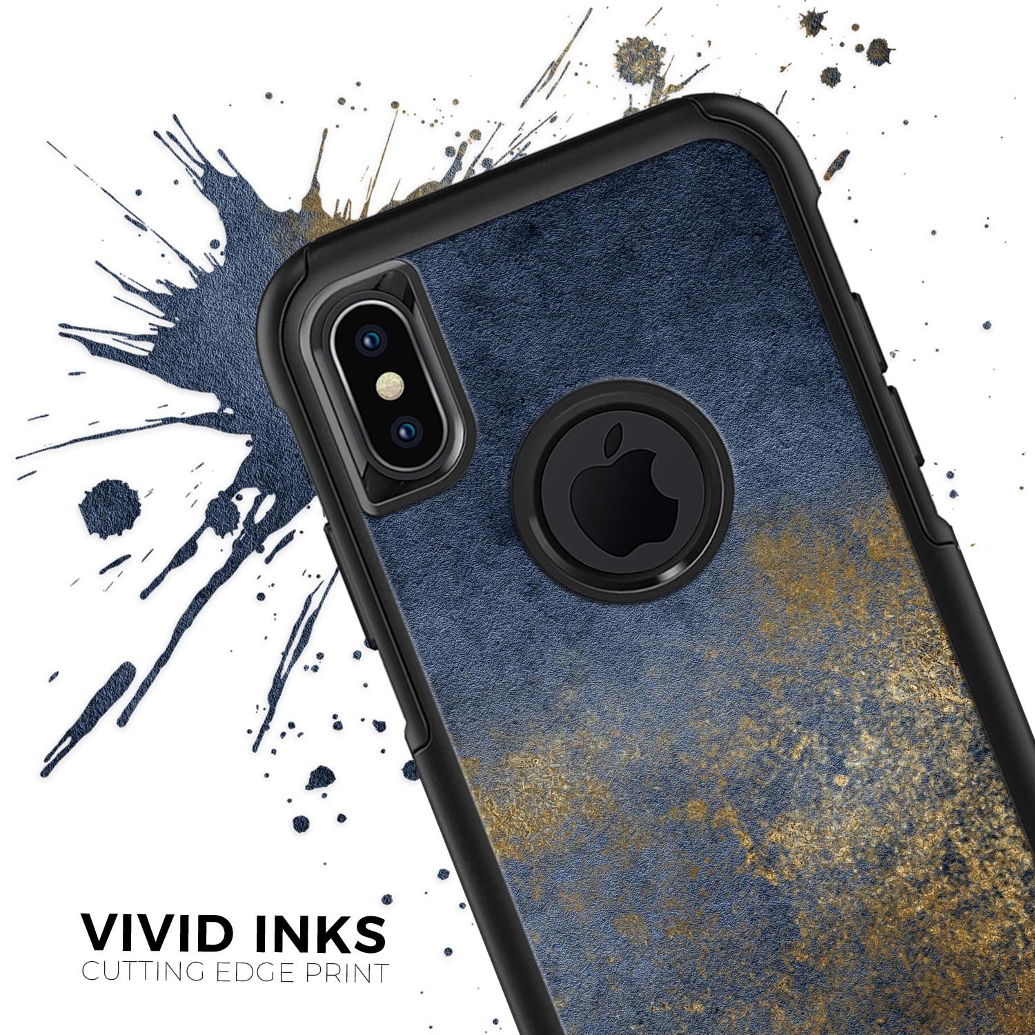 Navy Gold Foil v6 Skin Kit for iPhone OtterBox Cases, showcasing a stylish navy and gold design.