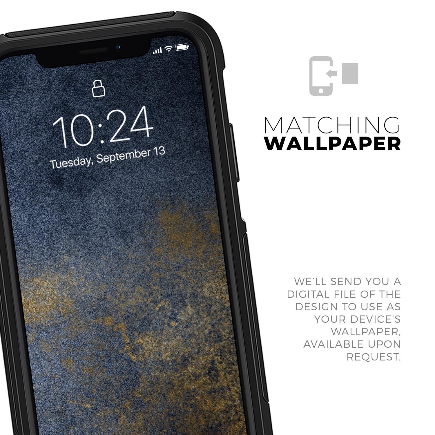 Navy Gold Foil v6 Skin Kit for iPhone OtterBox Cases, showcasing a stylish navy and gold design.
