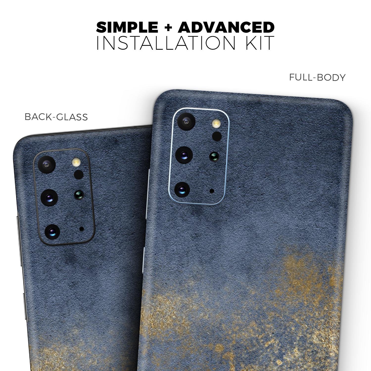 Navy Gold Foil v6 Skin-Kit for Samsung Galaxy S20, showcasing a stylish design with a premium finish.