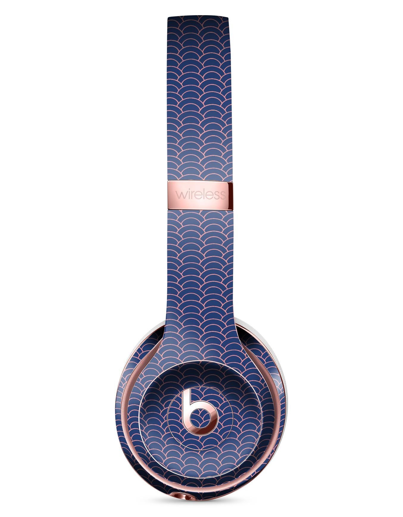 Navy SemiCircles Over Coral skin kit for Beats by Dre Solo 3 Wireless Headphones, showcasing vibrant colors and precise fit.