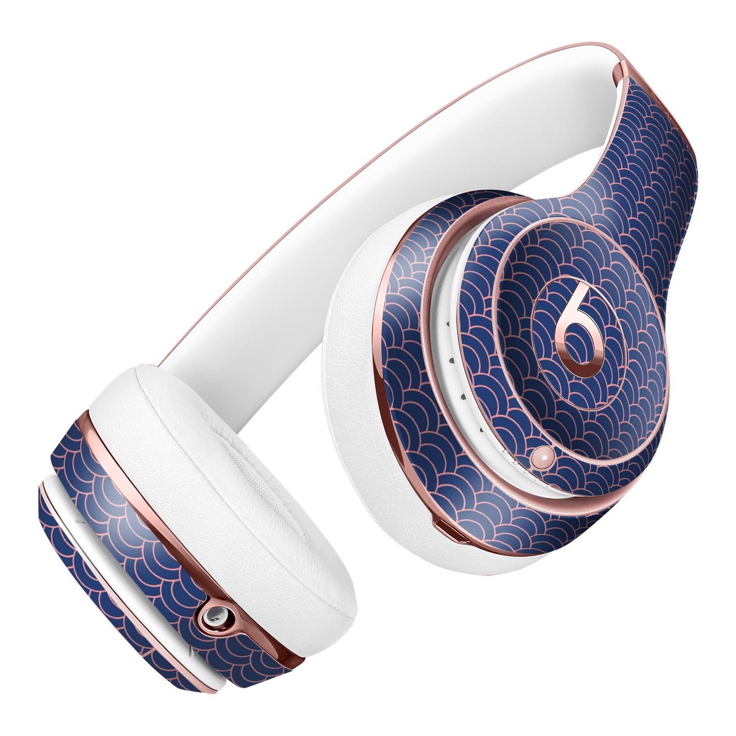 Navy SemiCircles Over Coral skin kit for Beats by Dre Solo 3 Wireless Headphones, showcasing vibrant colors and precise fit.
