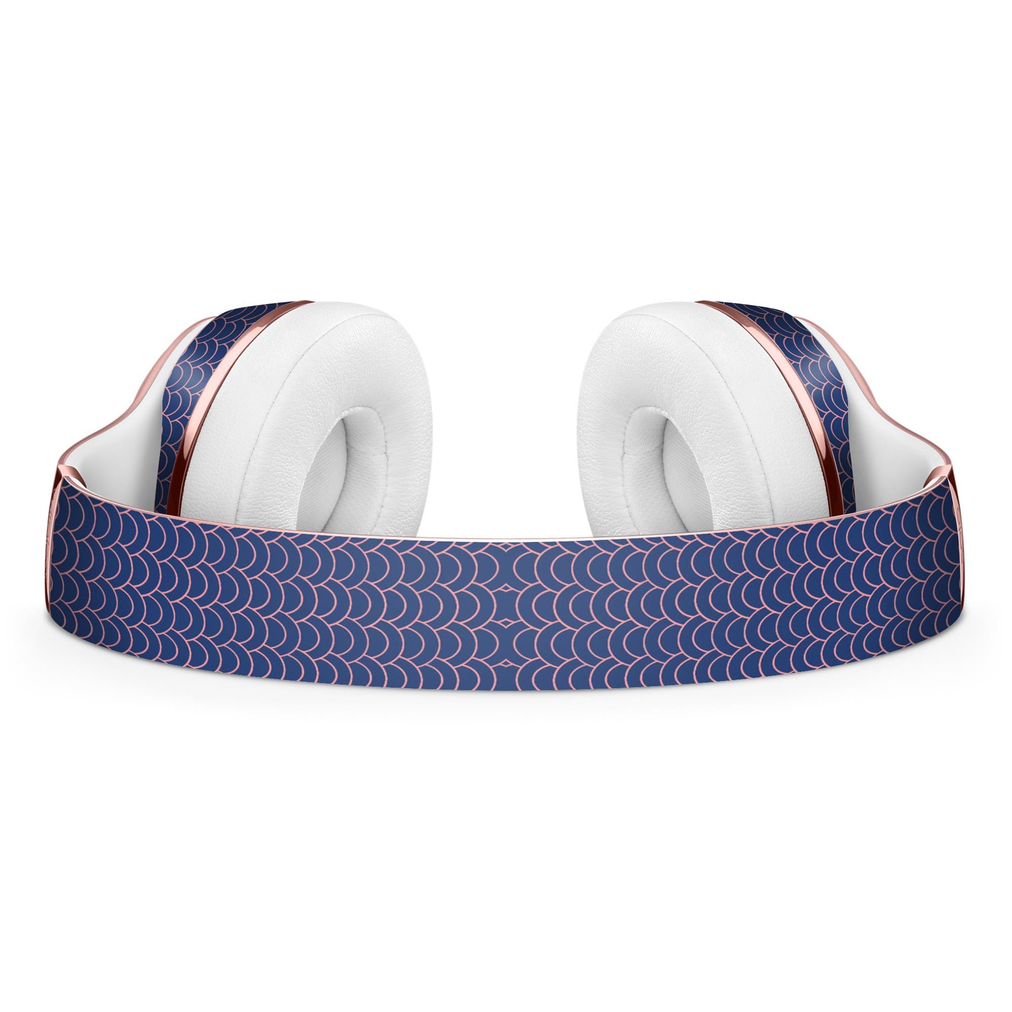 Navy SemiCircles Over Coral skin kit for Beats by Dre Solo 3 Wireless Headphones, showcasing vibrant colors and precise fit.