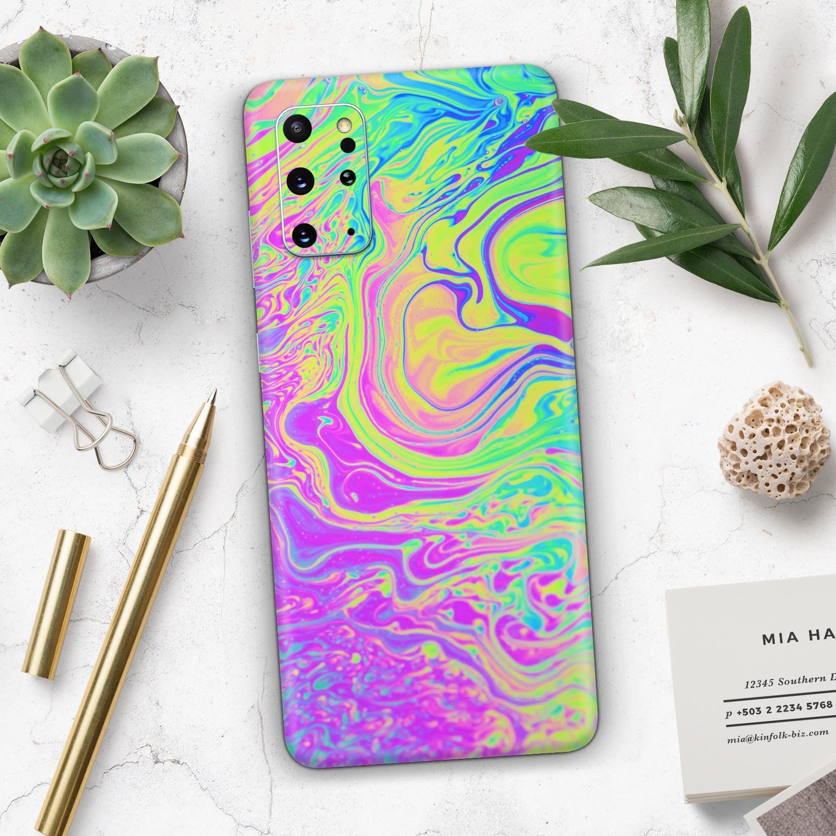 Neon Color Fusion Skin-Kit for Samsung Galaxy S20, showcasing vibrant colors and sleek design.