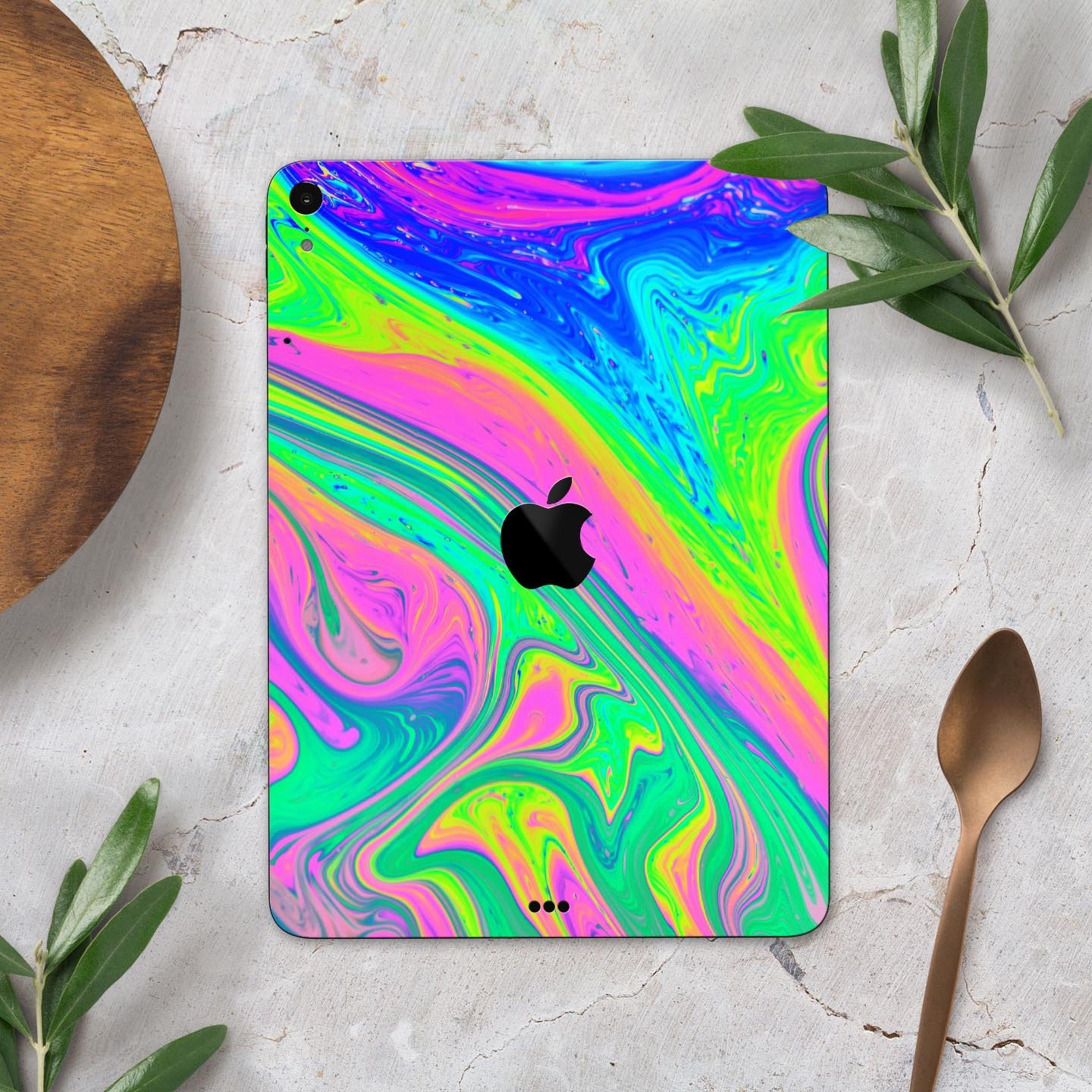 Neon Color Fusion V2 full body skin decal for Apple iPad Pro, showcasing vibrant colors and sleek design.