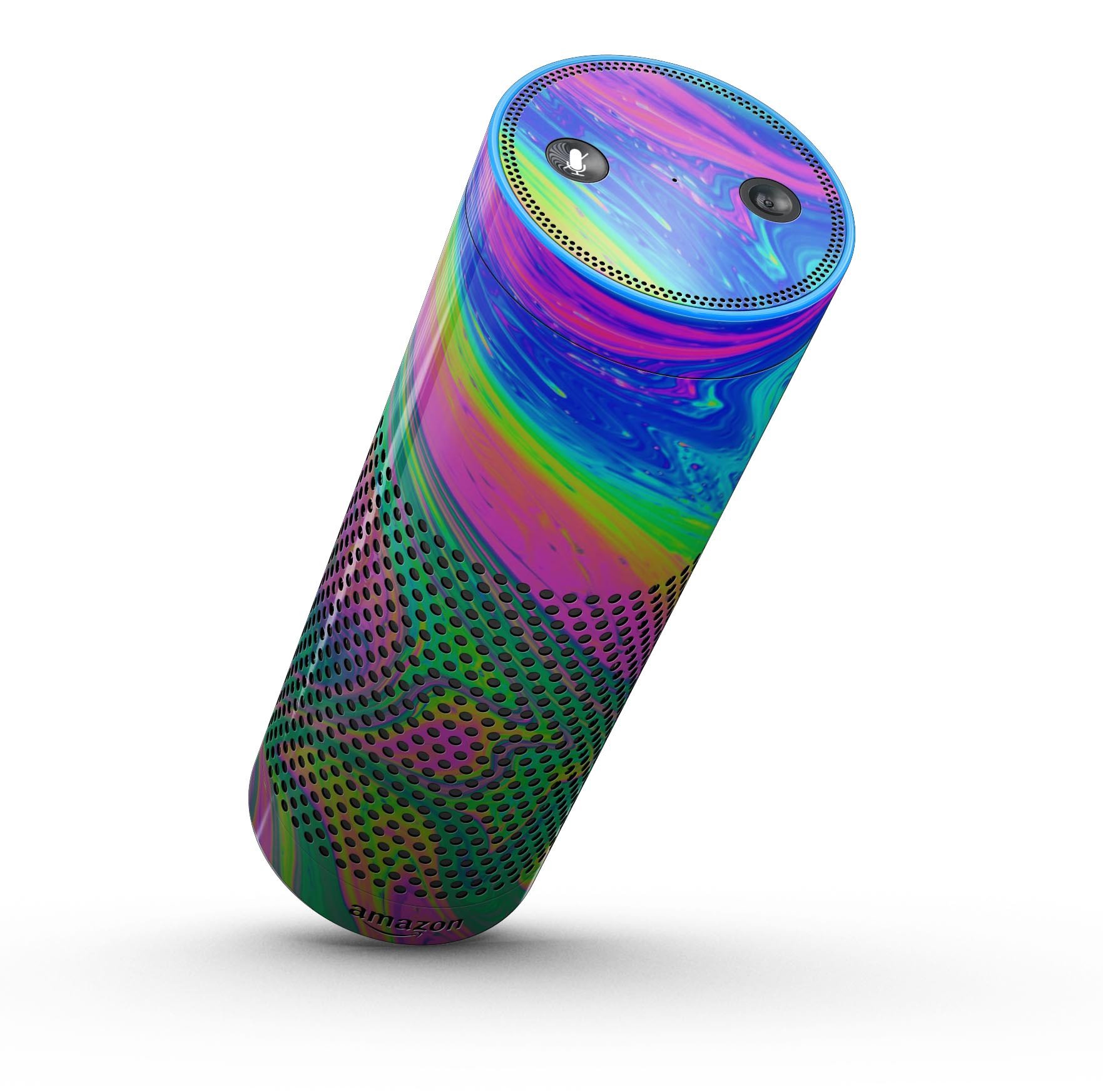 Neon Color Fusion V3 skin-kit for Amazon Echo showcasing vibrant colors and precise fit.