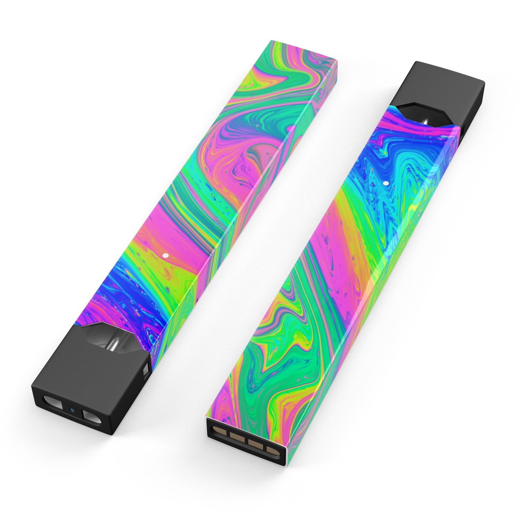 Neon Color Fusion V3 skin-wrap sticker designed for JUUL vaping device, showcasing vibrant colors and precise cut.