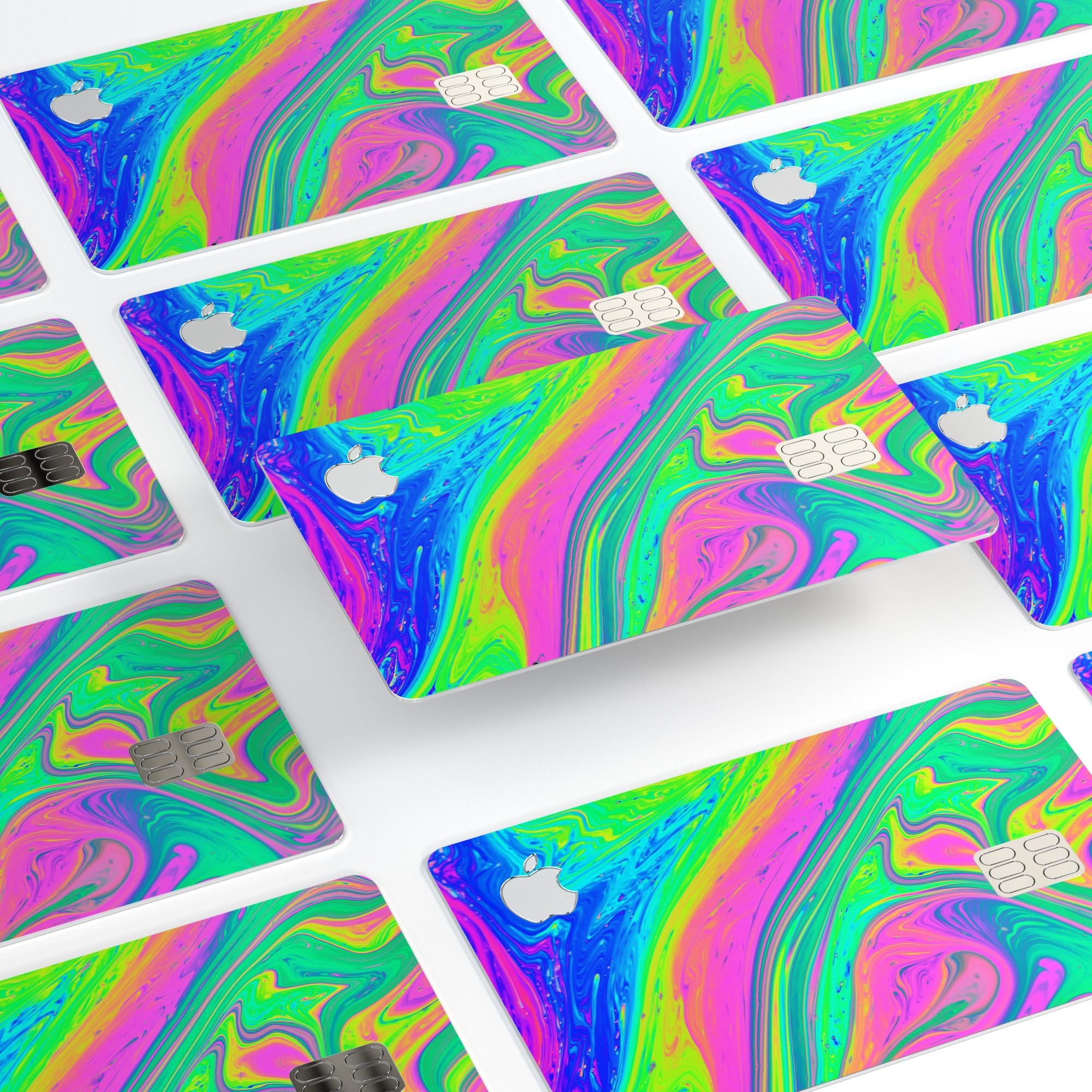 Neon Color Fusion V3 decal skin-kit for Apple Card, showcasing vibrant colors and premium vinyl material.