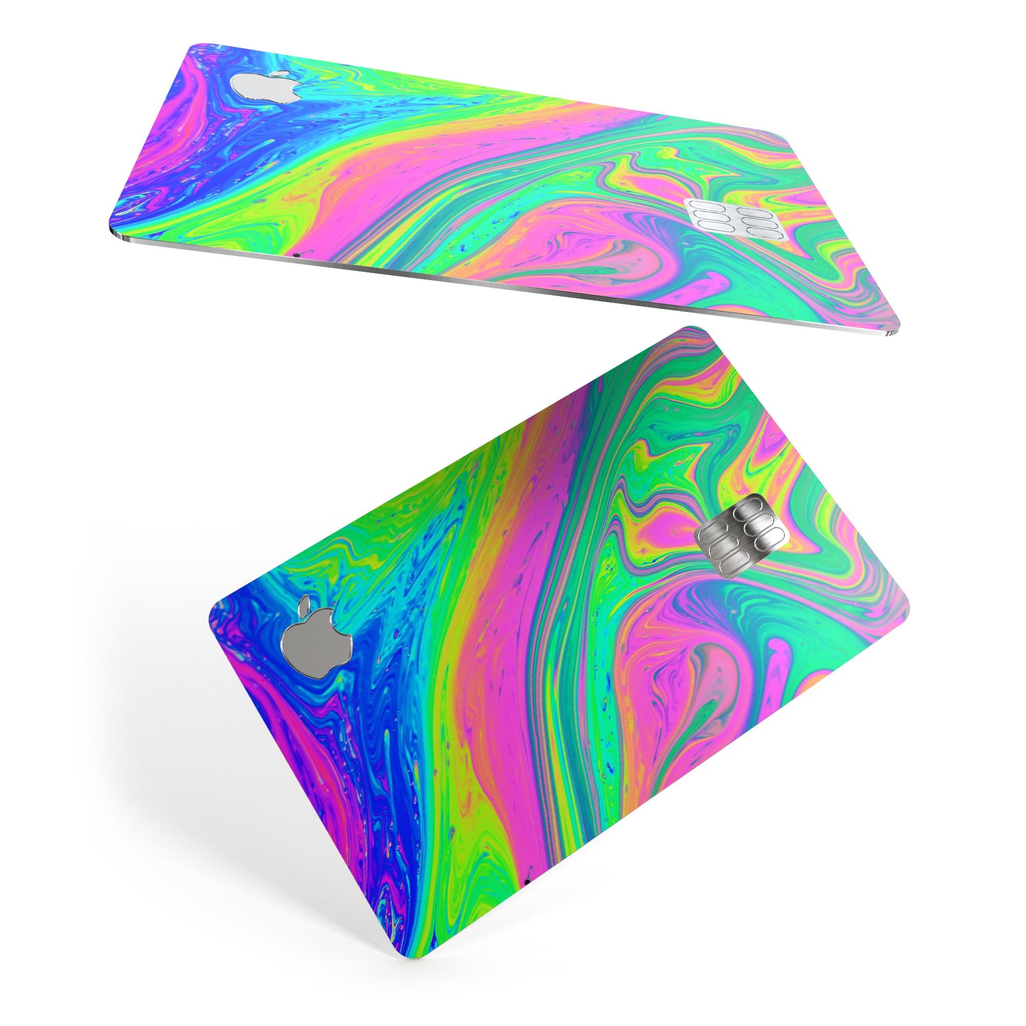 Neon Color Fusion V3 decal skin-kit for Apple Card, showcasing vibrant colors and premium vinyl material.
