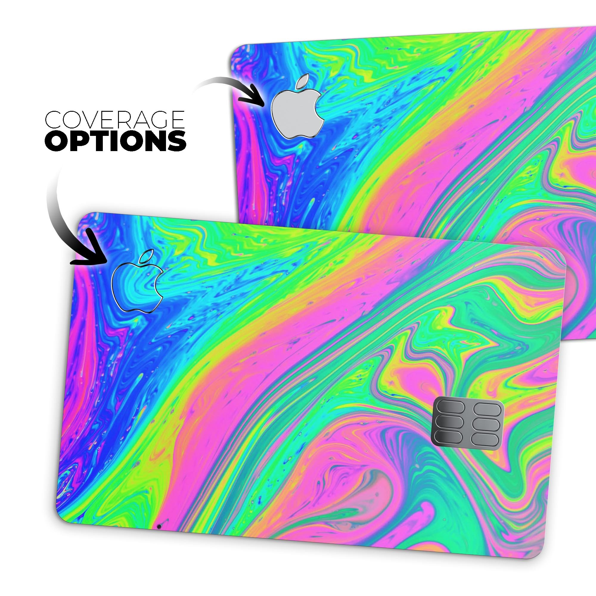 Neon Color Fusion V3 decal skin-kit for Apple Card, showcasing vibrant colors and premium vinyl material.