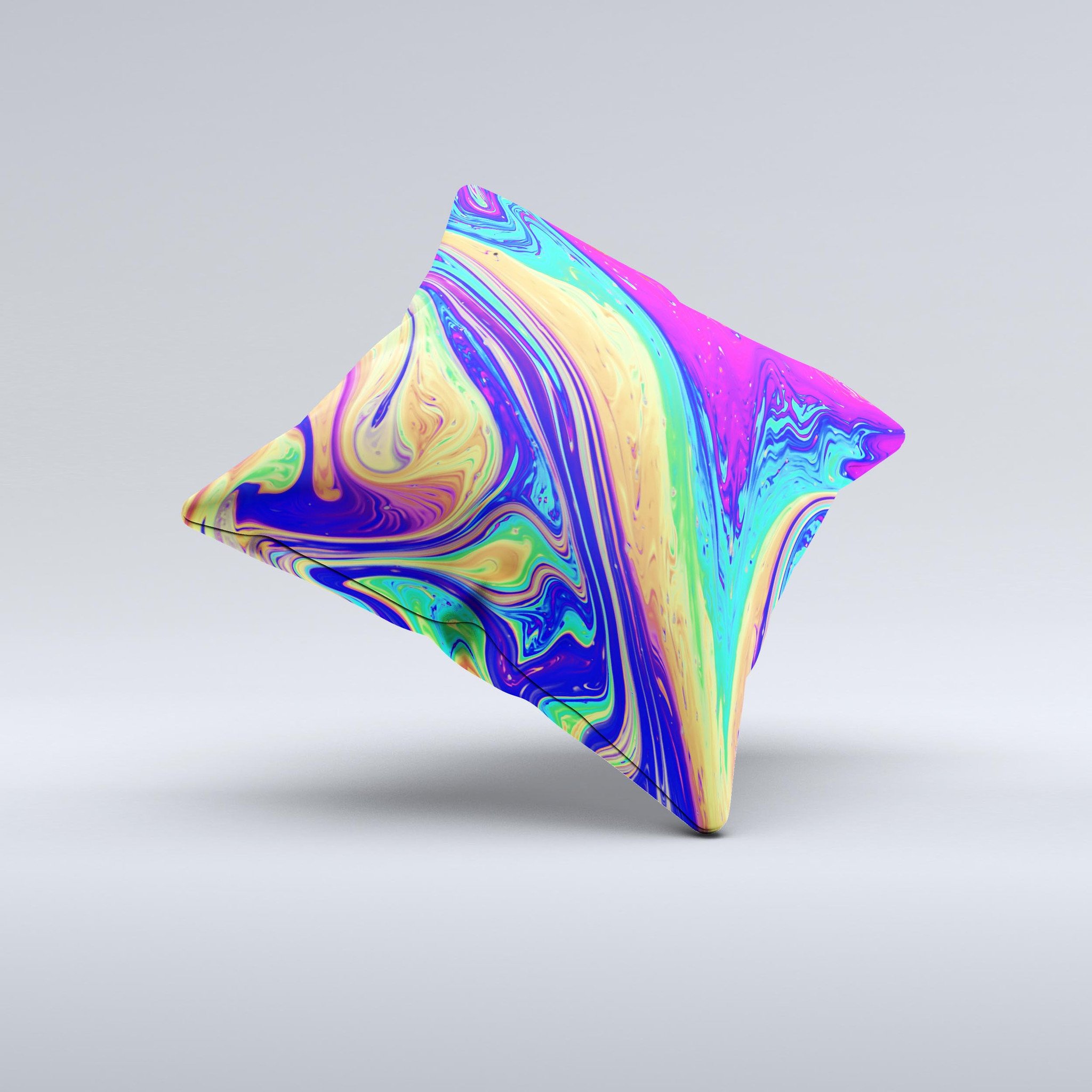 Neon Color Fusion V10 Ink-Fuzed Decorative Throw Pillow showcasing vibrant colors and unique patterns, handcrafted in Virginia.