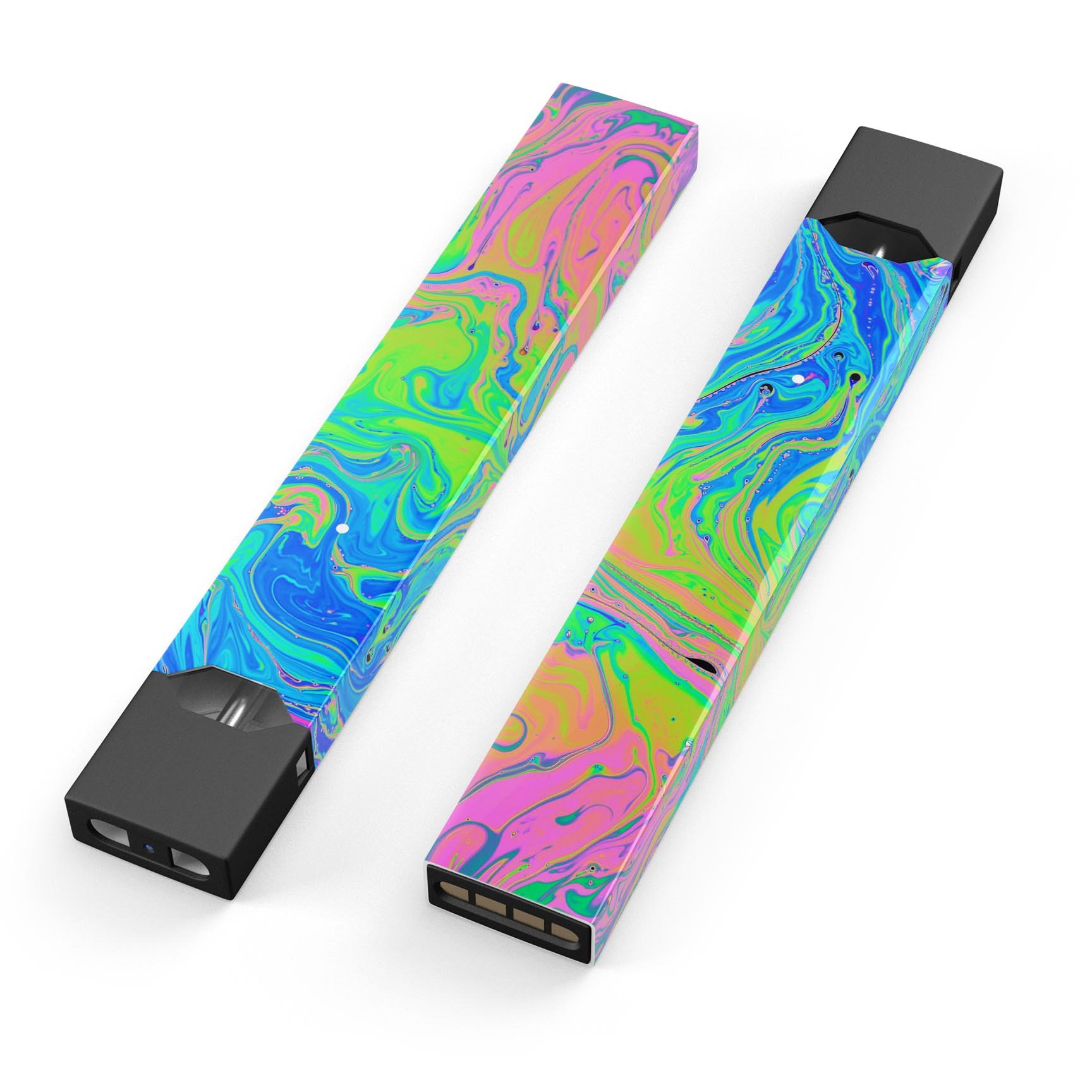 Neon Color Swirls premium decal skin-wrap sticker for JUUL vaping device, showcasing vibrant colors and intricate swirl patterns.