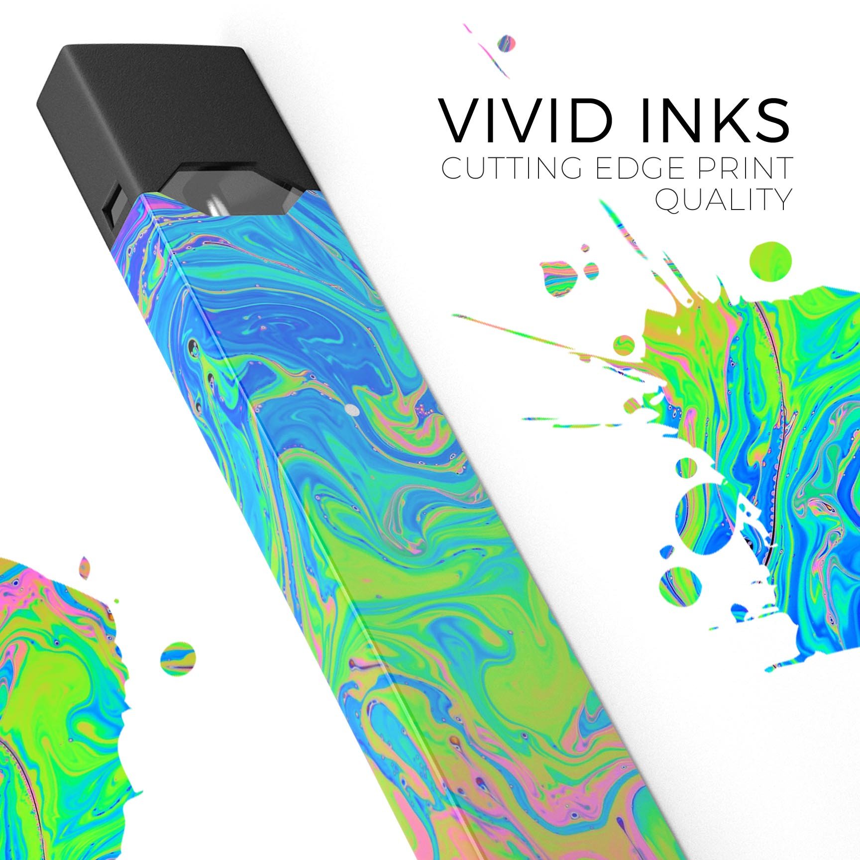 Neon Color Swirls premium decal skin-wrap sticker for JUUL vaping device, showcasing vibrant colors and intricate swirl patterns.