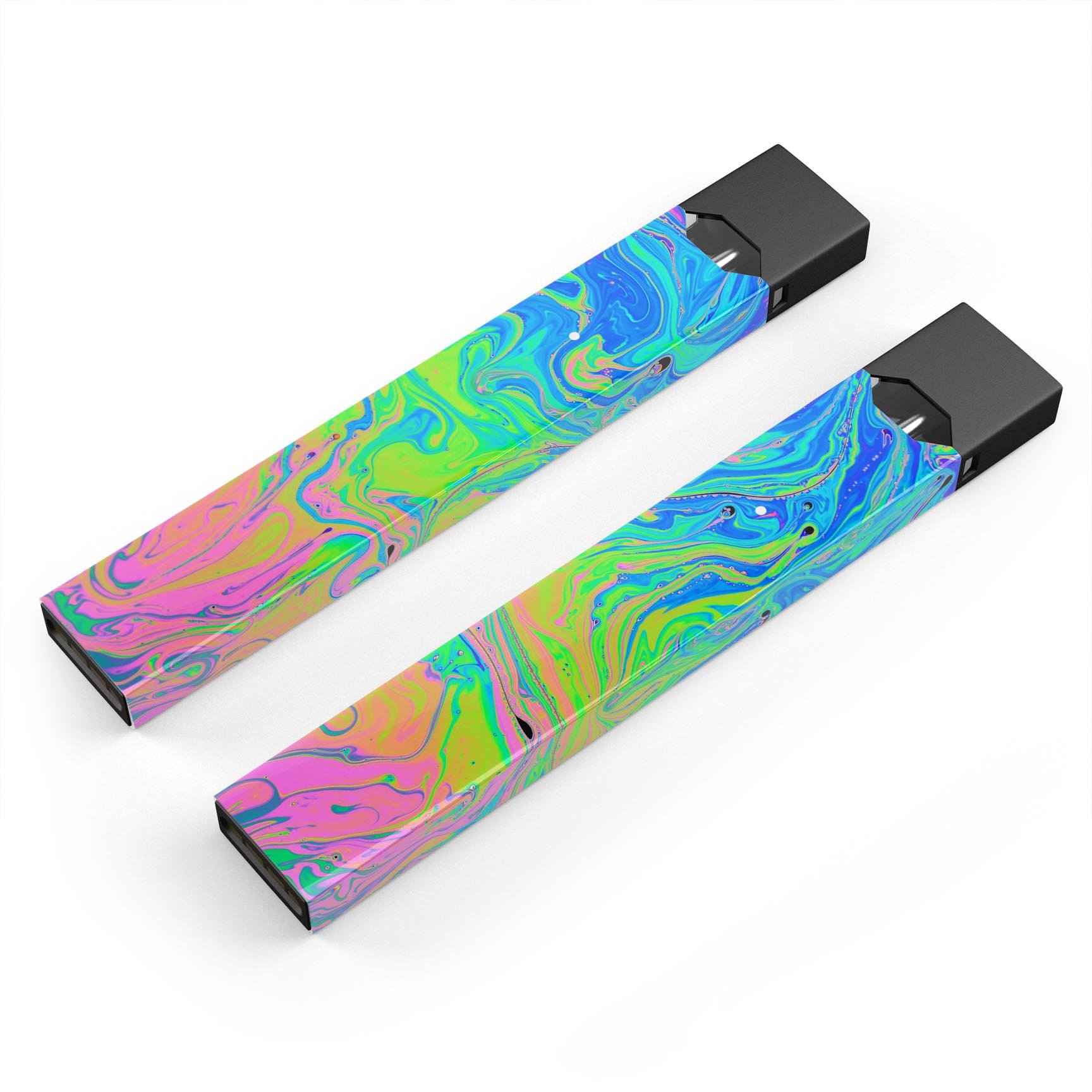 Neon Color Swirls premium decal skin-wrap sticker for JUUL vaping device, showcasing vibrant colors and intricate swirl patterns.