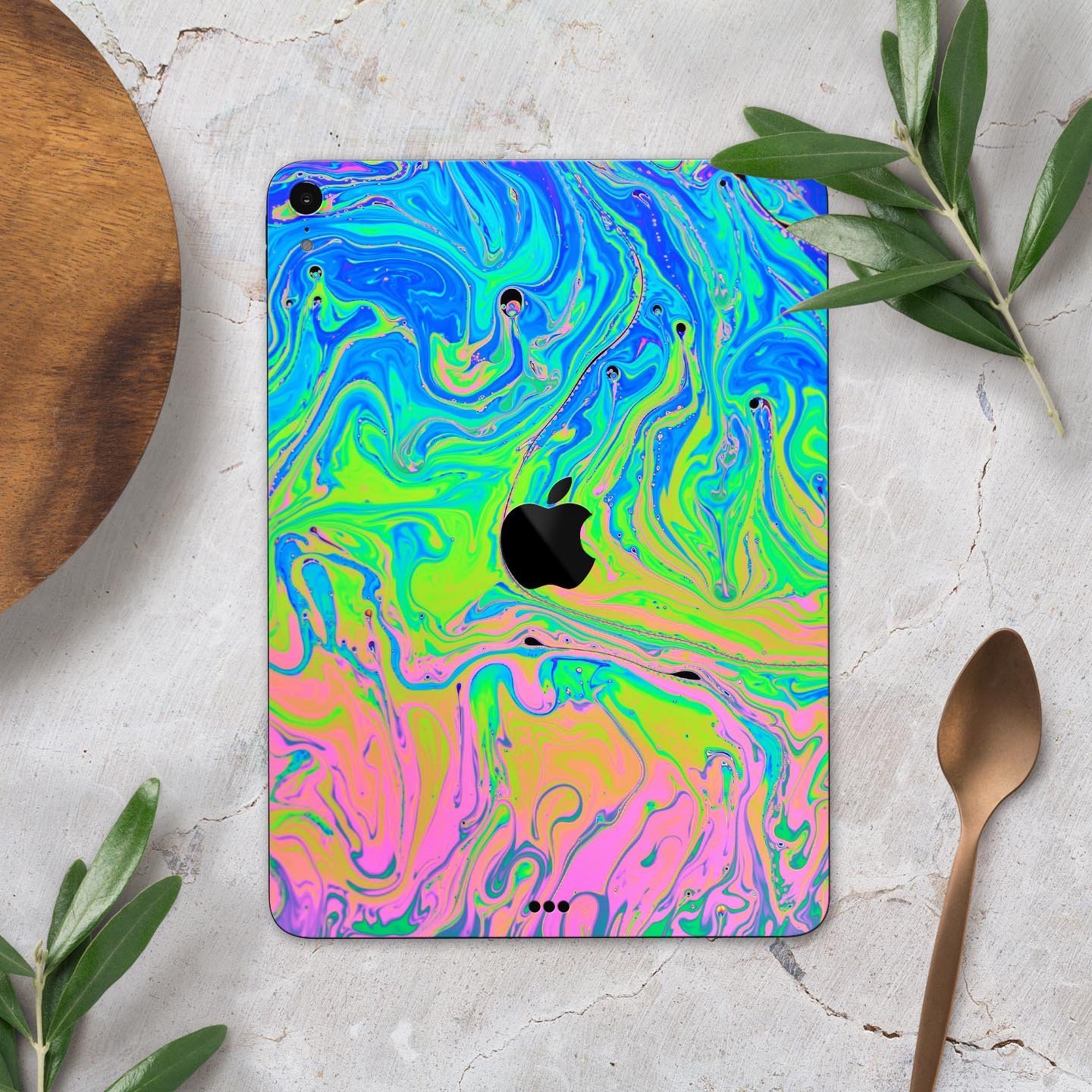 Neon Color Swirls V2 skin decal for Apple iPad Pro, showcasing vibrant colors and intricate swirl patterns.