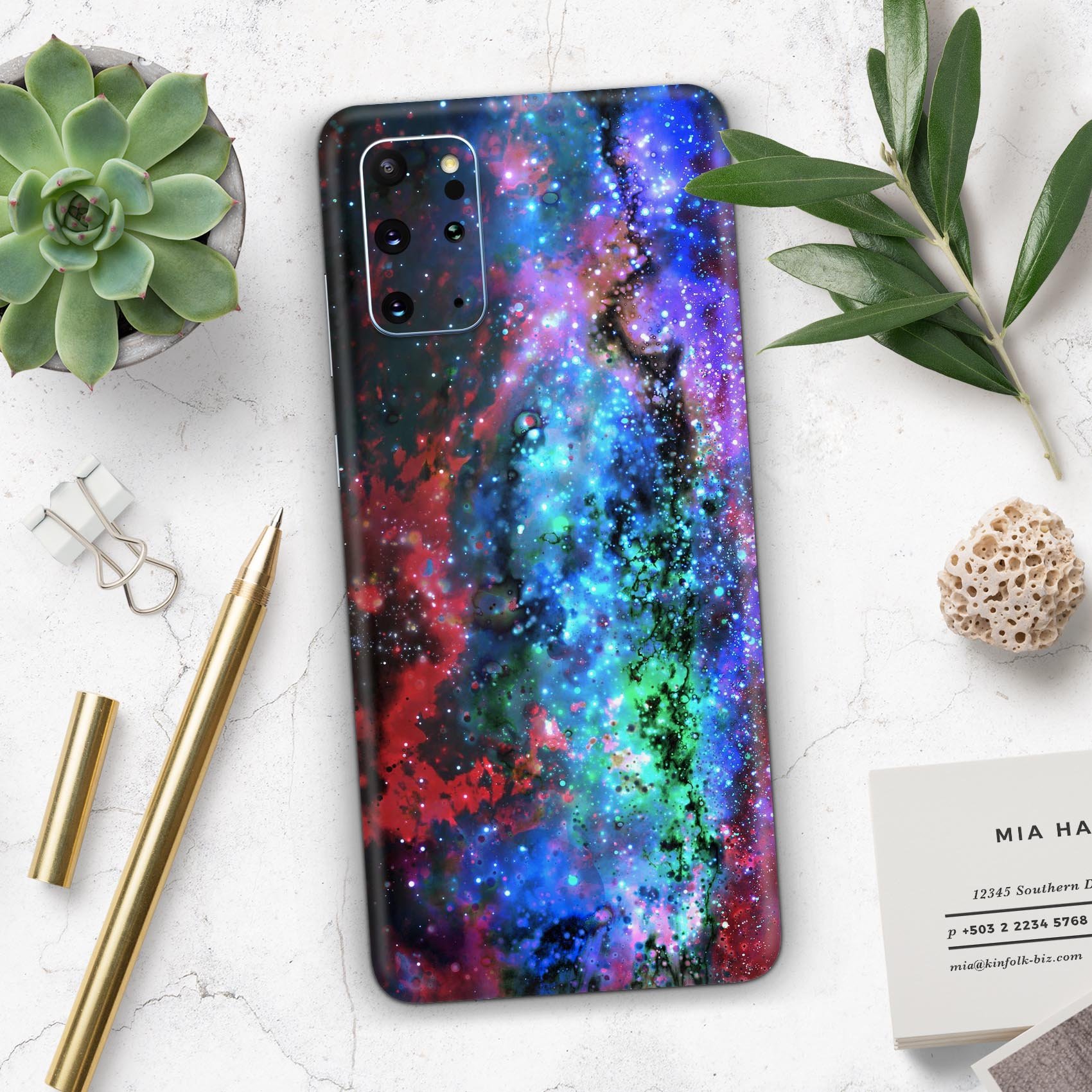 Neon Colored Paint Universe Skin-Kit for Samsung Galaxy S-Series, showcasing vibrant colors and a sleek design.