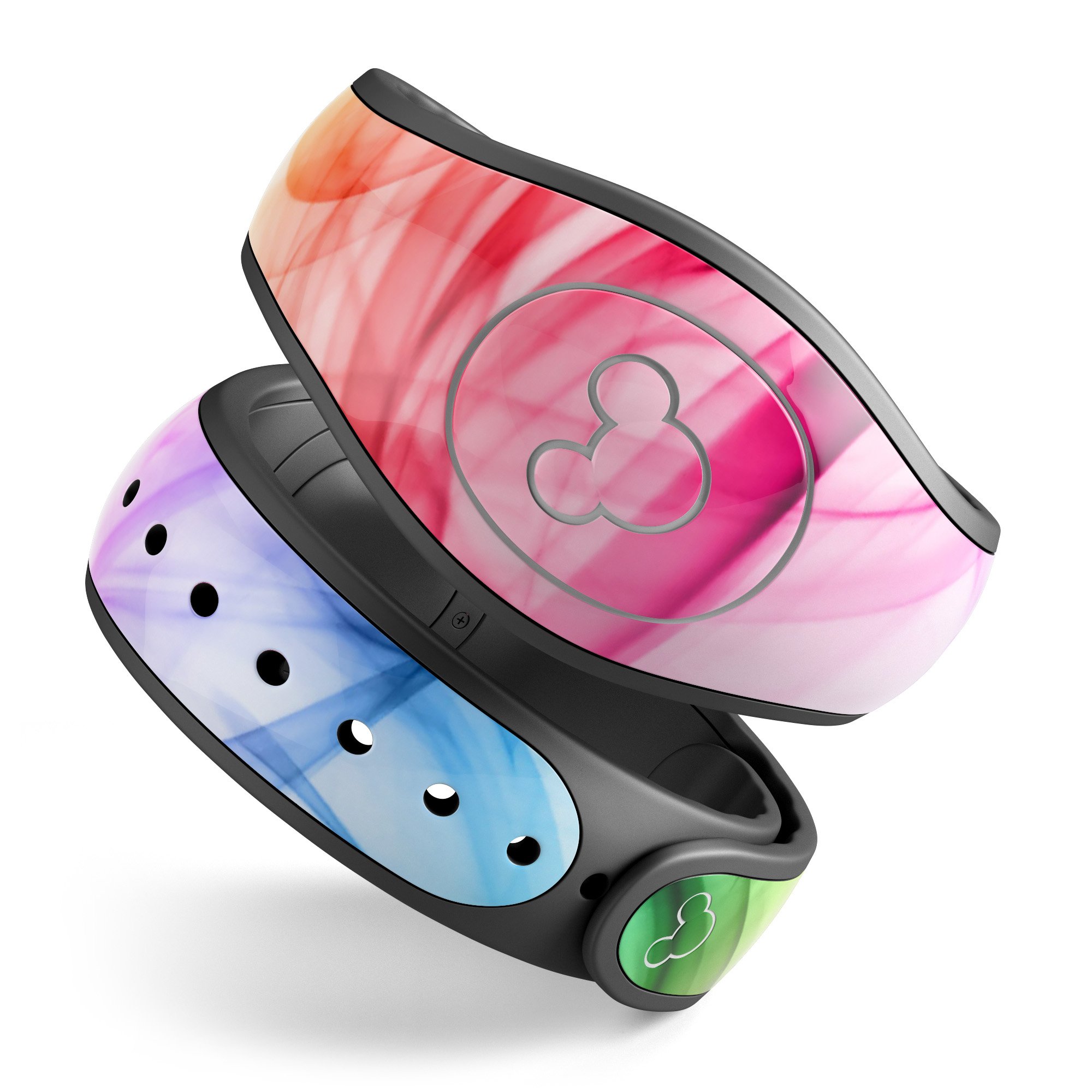 Neon Glowing Fumes decal skin wrap kit for Disney Magic Band, showcasing vibrant colors and unique design.
