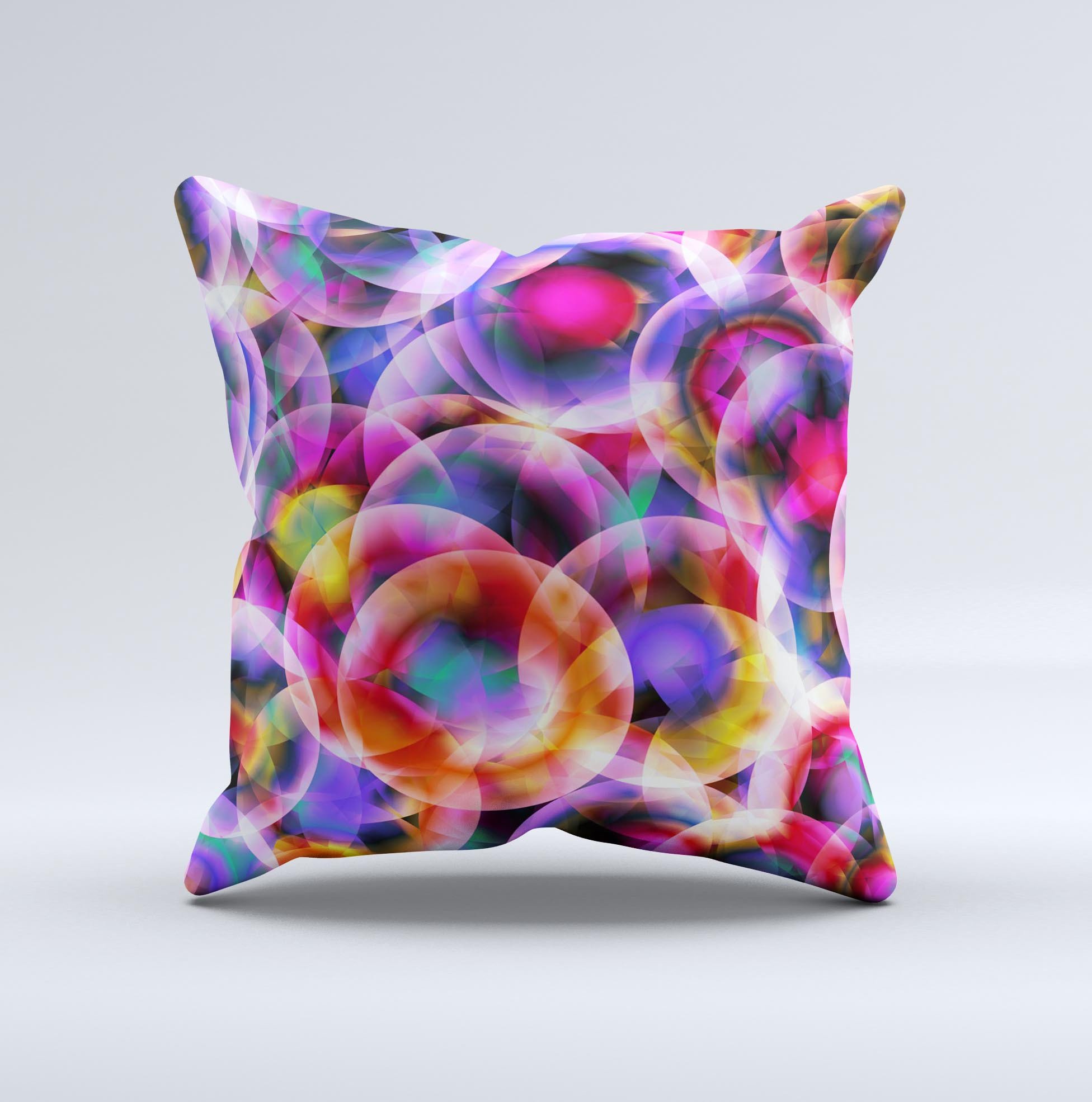 A vibrant decorative throw pillow featuring neon glowing cells design, handcrafted in Virginia with high-quality materials.
