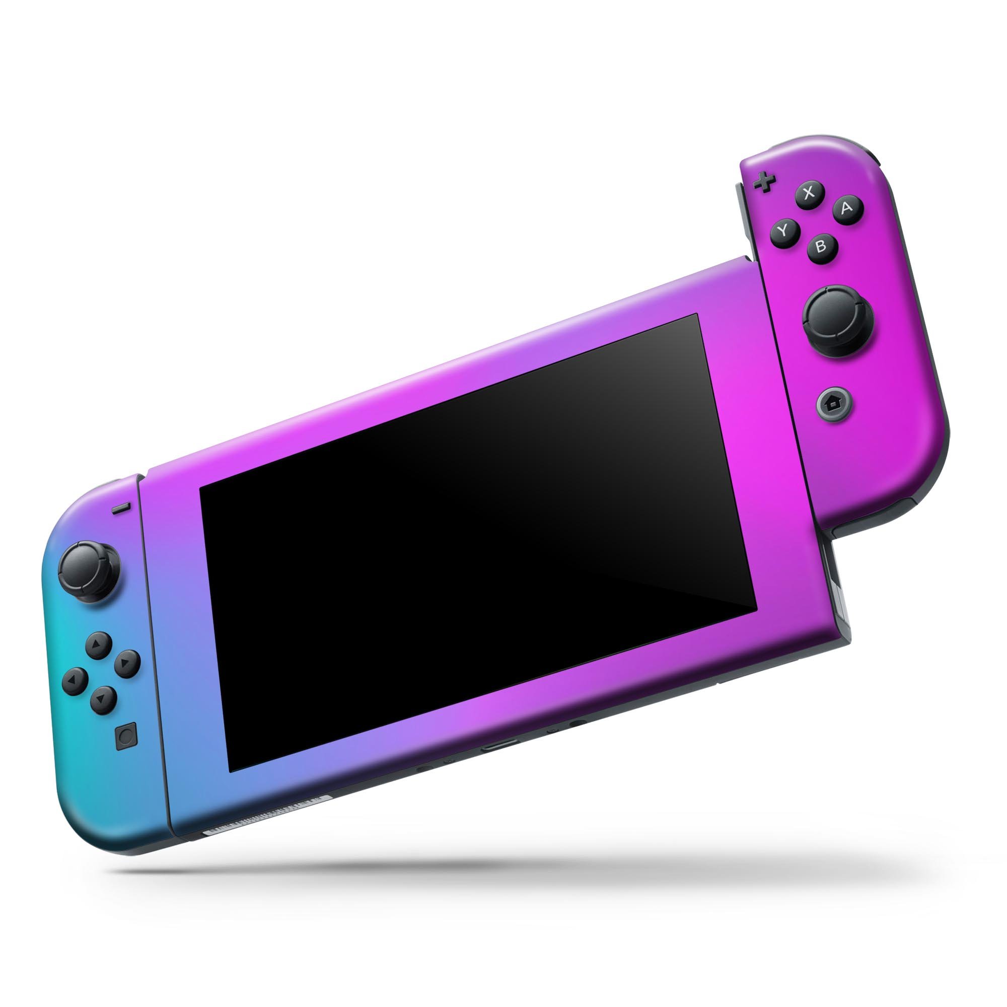 Neon Holographic V1 skin decal wrap kit for Nintendo Switch, showcasing vibrant holographic design and soft-touch matte finish.